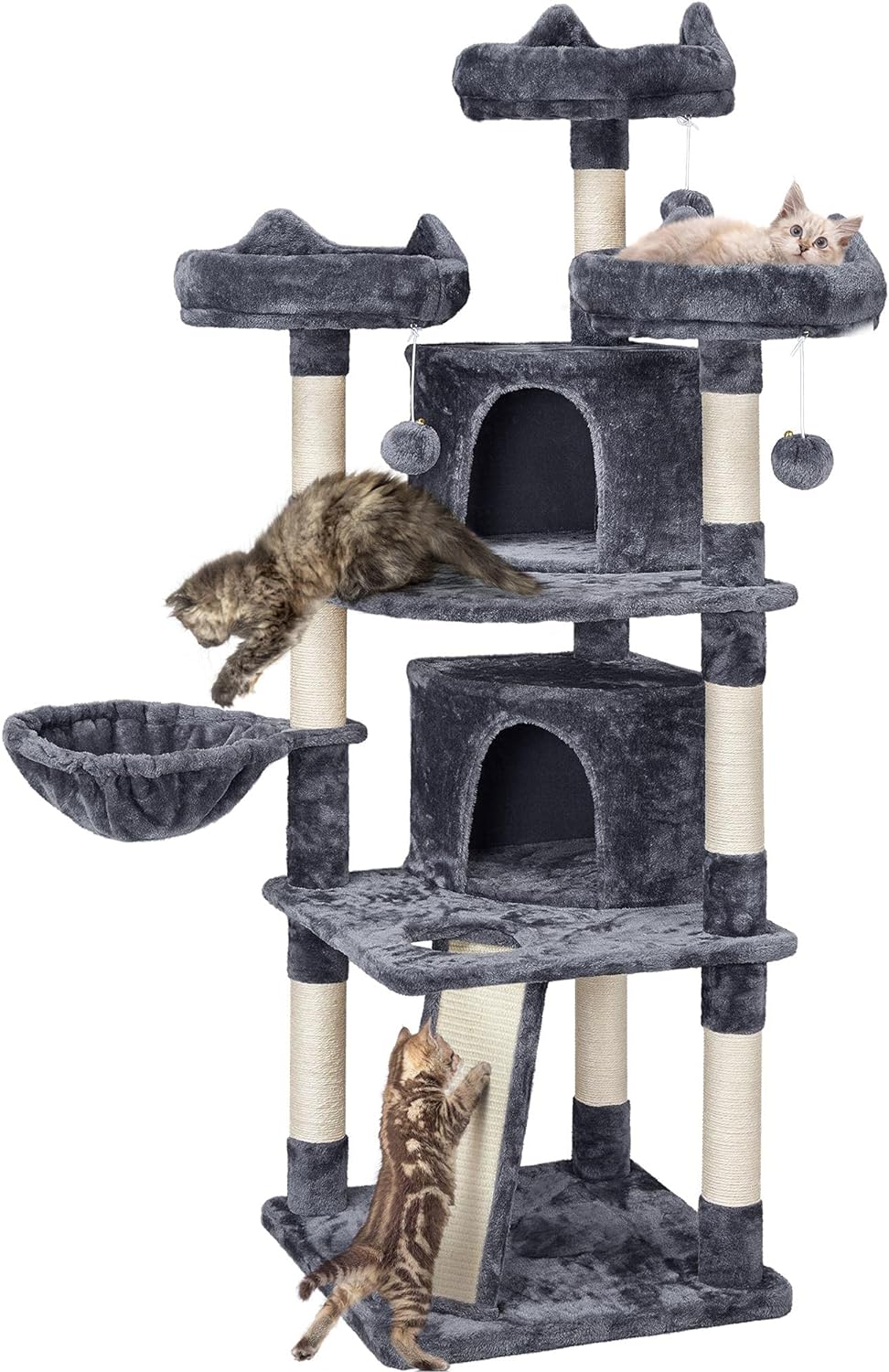 Yaheetech 68.5in Multi-Level Large Cat Condo with Sisal-Covered Platforms Scratching Board & Scratching Posts, Cozy Perches, Stable Cat Tower/Tree Pet Play House, Dark Gray