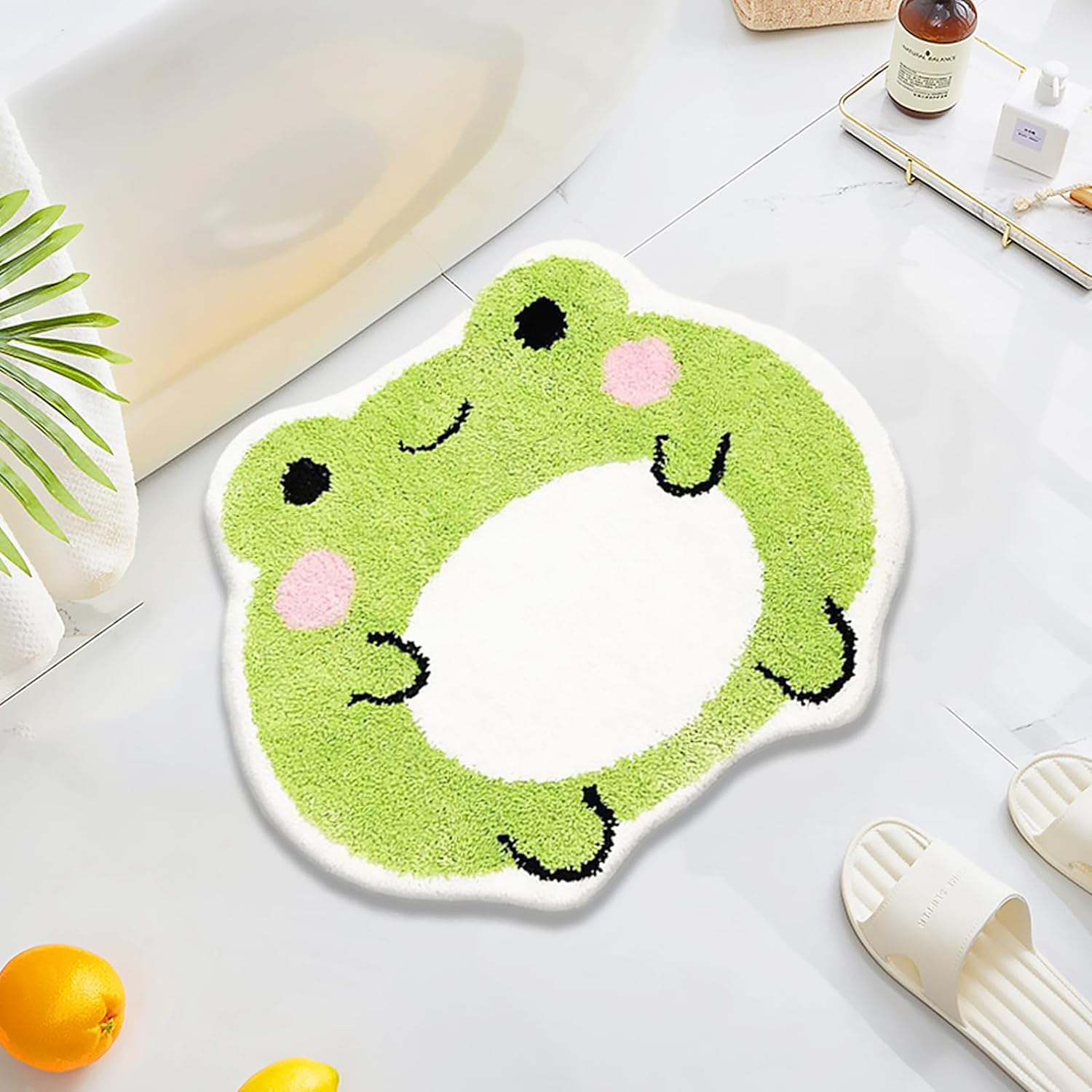 UKELER Bath Mats Cute Frog Shape Bathroom Rugs for Kids, Small Shaggy Soft Bedroom Rugs Nursery Rug Non Slip Washable Absorbent Bath Rugs for Sink, Bathroom, Bedroom, Kids Room 26''22''