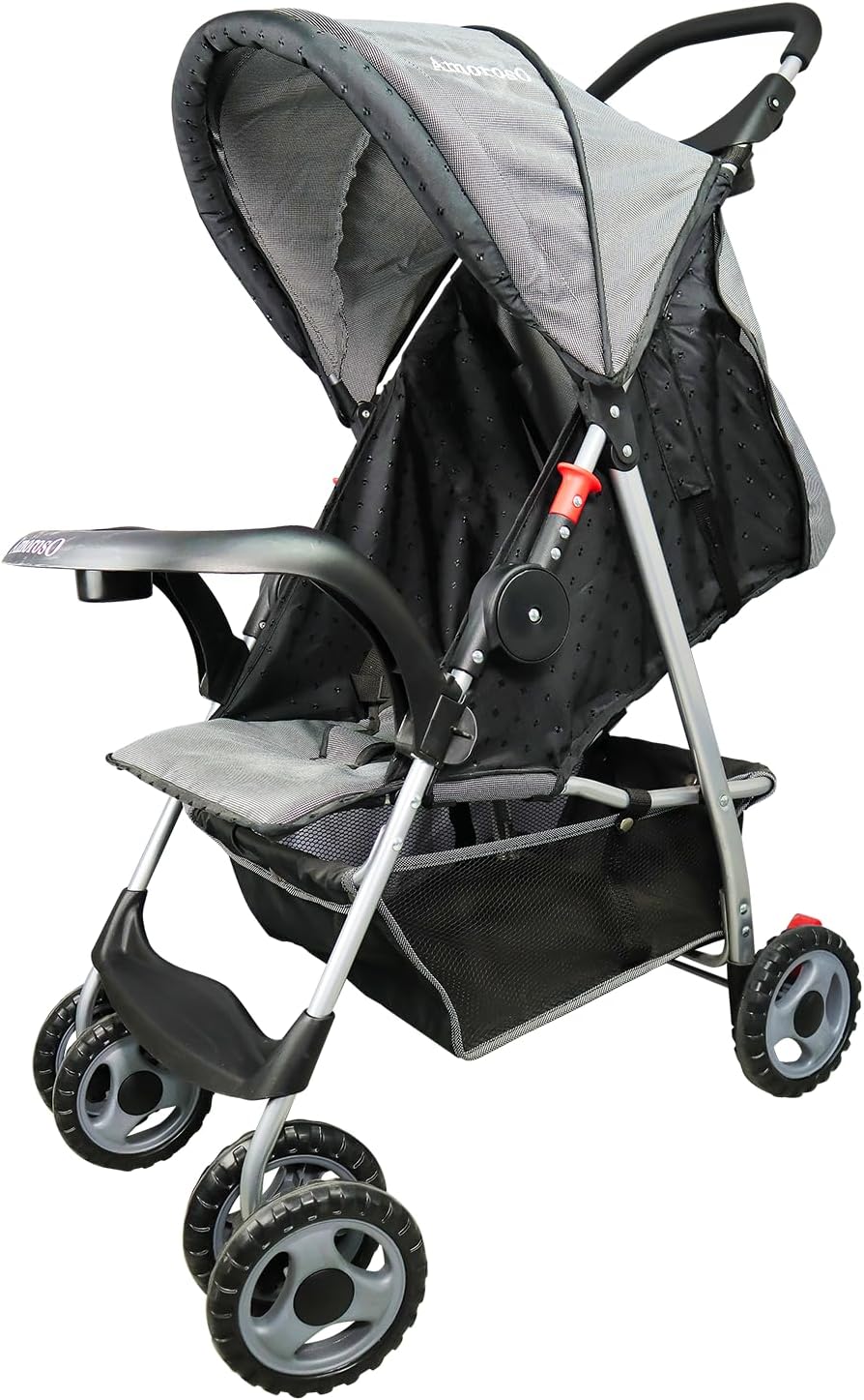 Single Stroller - Baby Stroller with Four Wheels - Lightweight Stroller - Convertible Stroller with Extra Storage Space - Foldable Stroller with Sun Protection Hood Cover