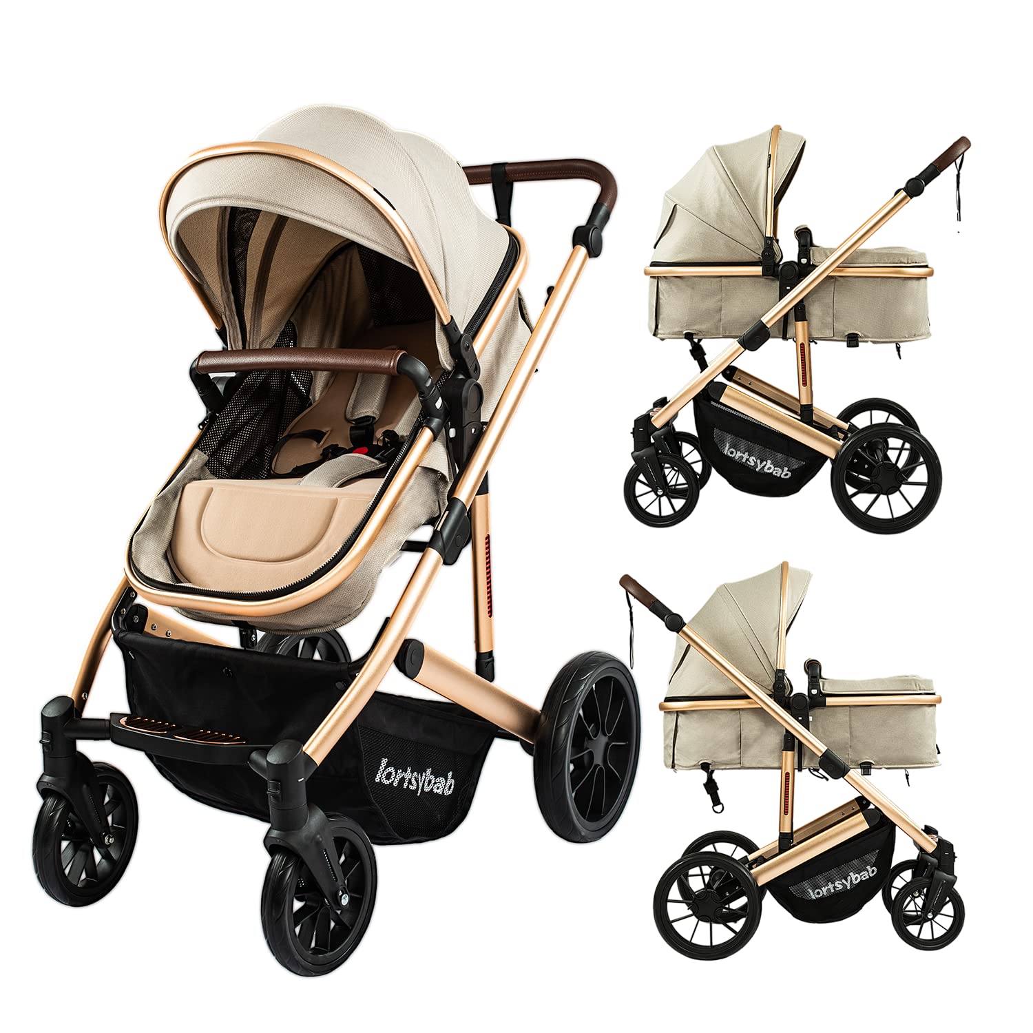 Infant Newborn Baby Bassinet Stroller - 2 in 1 High Landscape Convertible Stroller with Reversible Seat | Foldable Aluminum Alloy Pram Anti-Shock Toddler Pushchair Strollers for 0-36 Months Babies