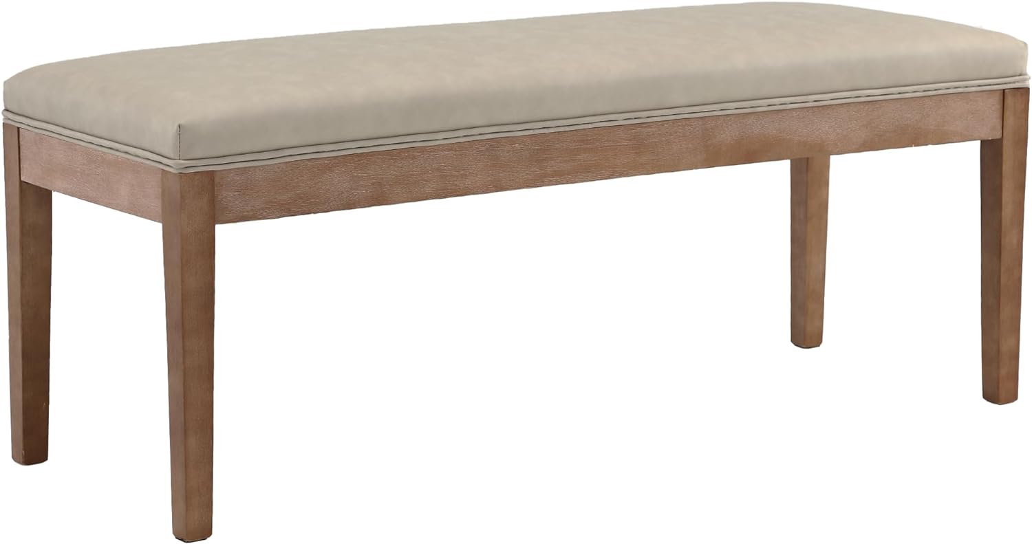 Upholstered Entryway Bench Modern Shoe Benches for Hallway Porch Bedroom Bench for End of Bed Dining Bench for Dining Table Dining Room Kitchen Window with Wood Legs, PU Leather, Grey