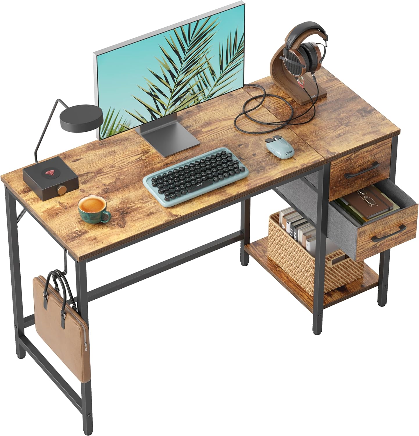 CubiCubi Computer Home Office Desk with 2 Drawers, 40 Inch Small Desk Study Writing Table, Modern Simple PC Desk, Rustic Brown