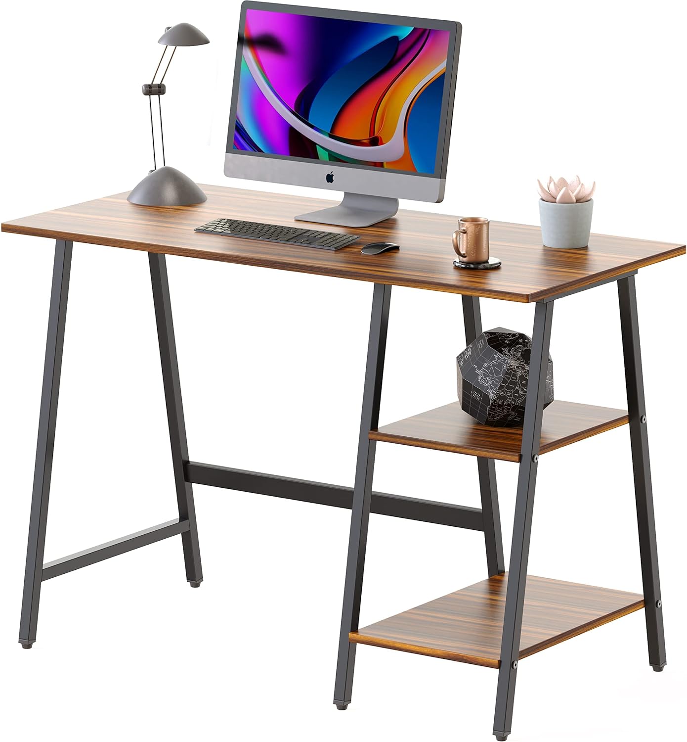 SHW Trestle Home Office Computer Desk, Walnut