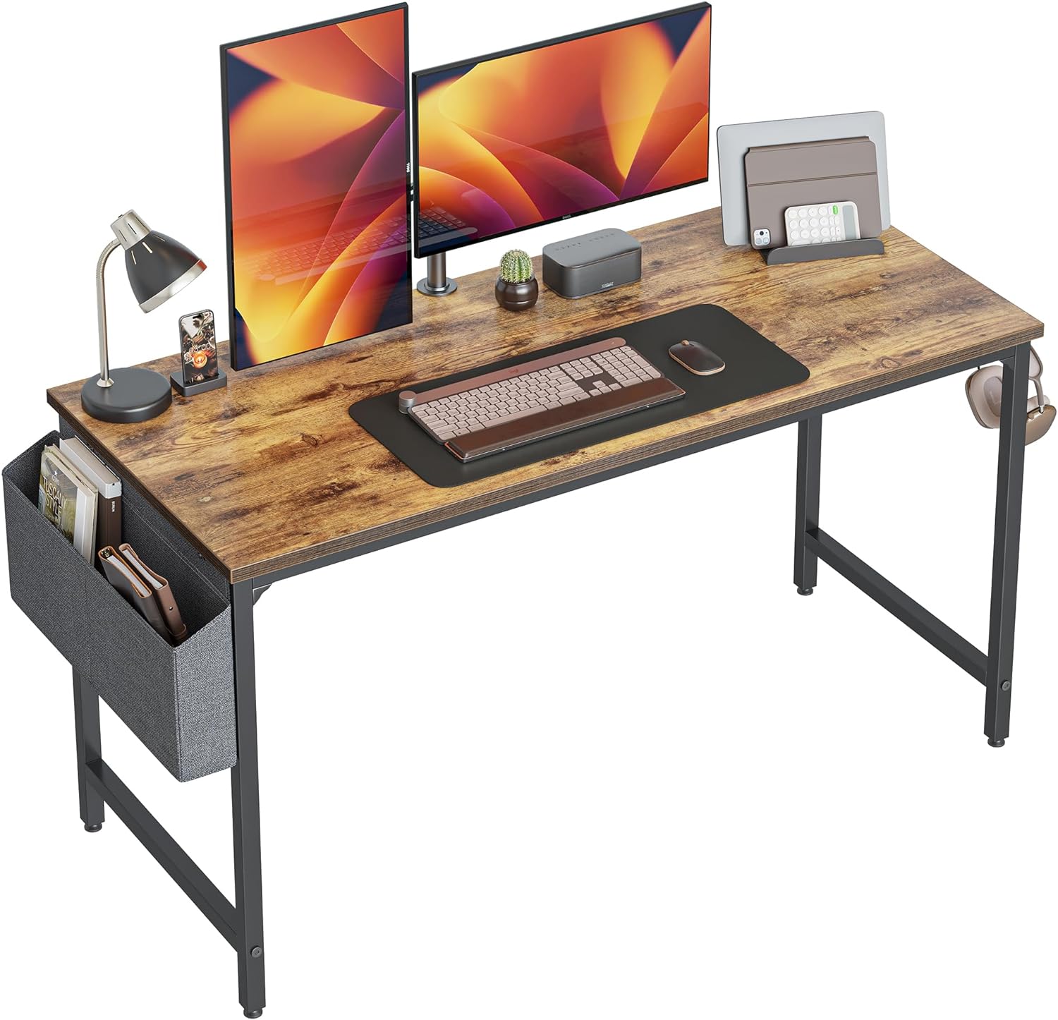 CubiCubi Study Computer Desk 64 Home Office Writing Small Desk, Modern Simple Style PC Table, Black Metal Frame, Rustic Brown