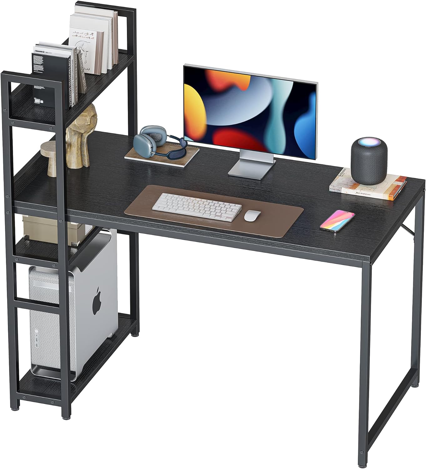 CubiCubi Computer Desk 47 inch with Storage Shelves Study Writing Table for Home Office,Modern Simple Style,Black