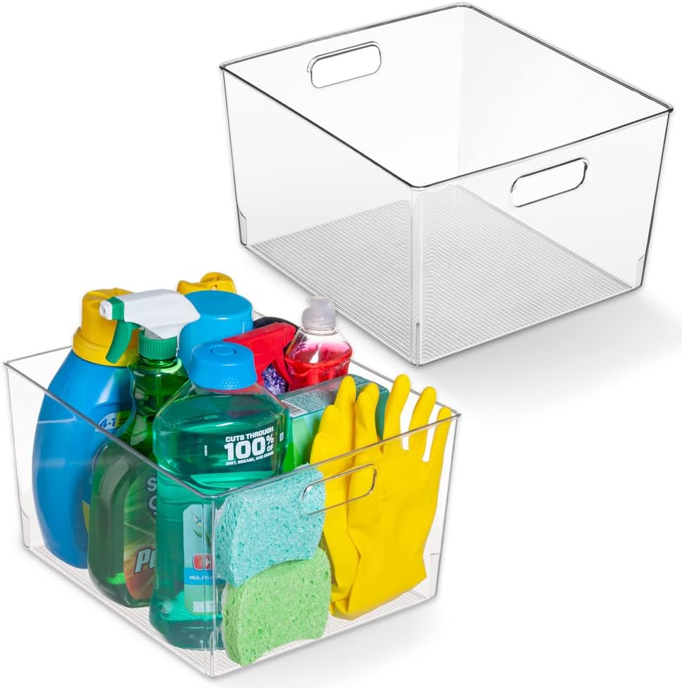 ClearSpace XL Clear Plastic Storage Bins - 2 Pack for Kitchen Cabinet and Fridge Organization