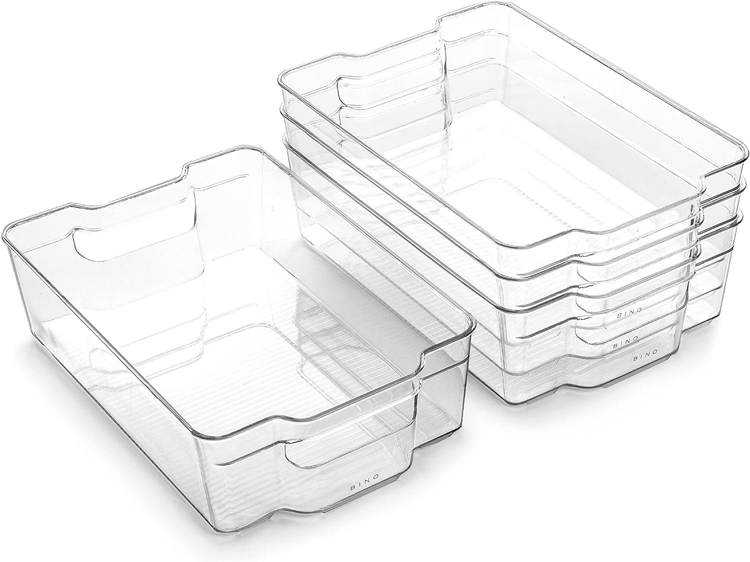 BINO | Stackable Storage Bins, Large - 4 Pack | The Stacker Collection | Clear Plastic Storage Bins | Organization and Storage Containers for Pantry & Fridge | Multi-Use Organizer Bins | BPA-Free