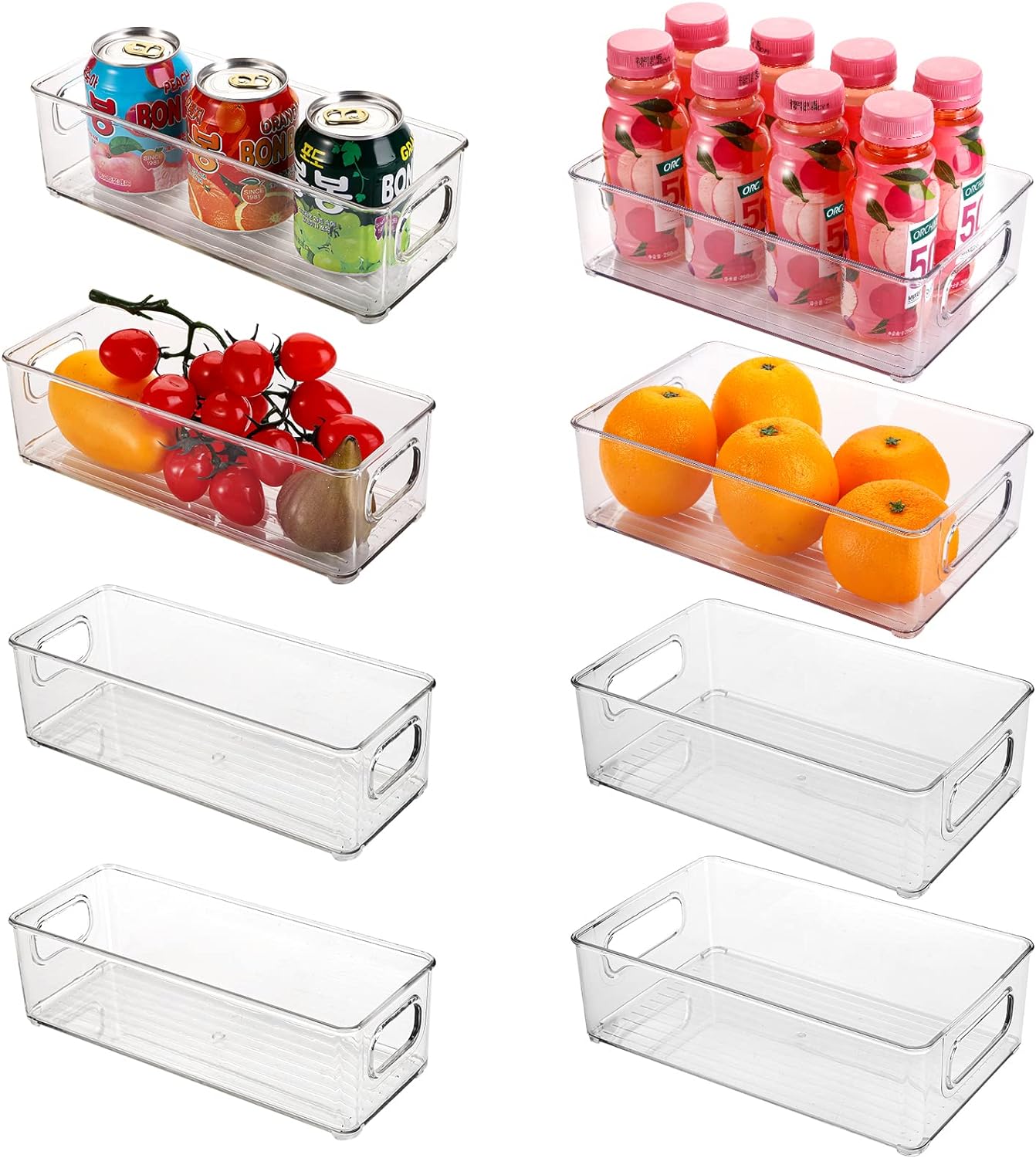 Kingrol 8 Pack Plastic Storage Bins for Freezer, Pantry, Countertop, Cabinet Organization, Stackable Food Storage Organizer with Handles, BPA Free, 10 x 6 x 3 Inch, 10 x 4 x 3 Inch