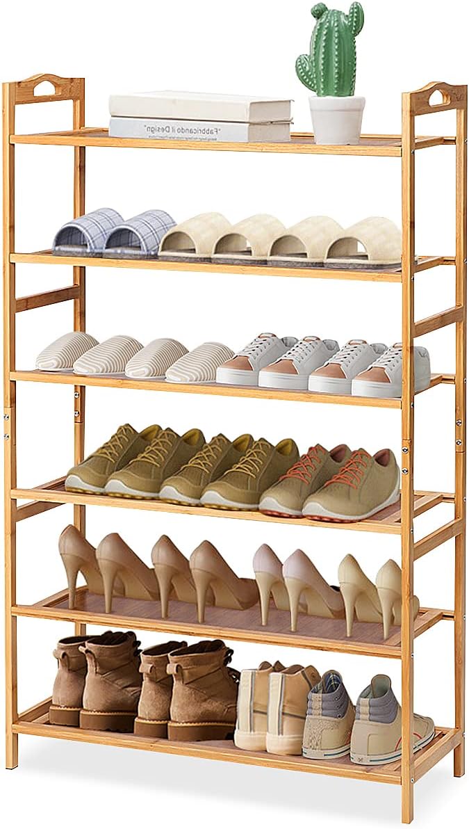HOMMPA Bamboo Shoe Rack for Closet 6 Tier Shoe Organizer with Adjustable Shelves Solid Wood Shoe Shelf for Entryway Holds 18-24 Pairs Shoe Rack Organizer for Living Room Bedroom Bathroom