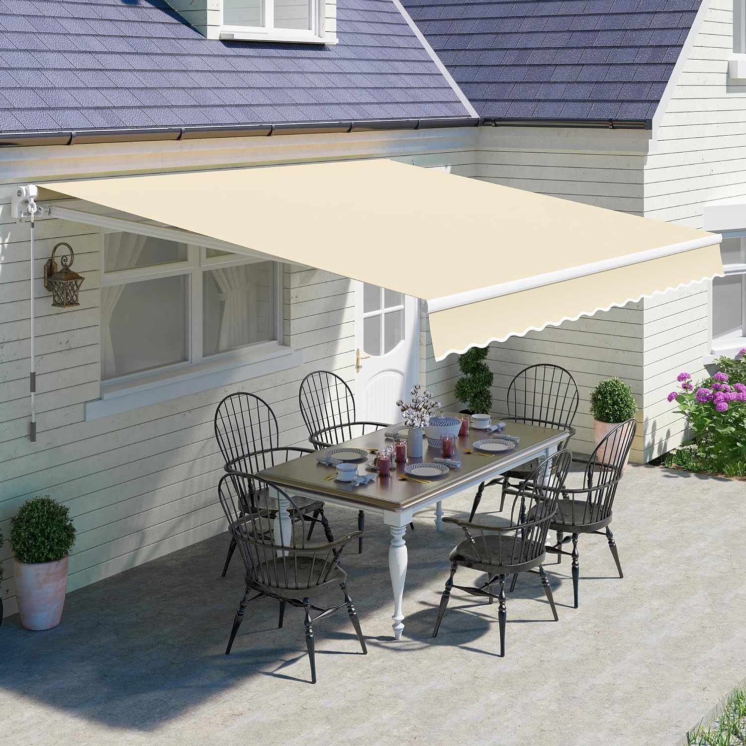 8'x7' Patio Awning Retractable Fully Assembled Manual Sunshade Shelter ...