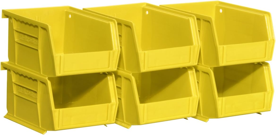 Akro-Mils 08212YELLO 30210 AkroBins Plastic Hanging Stackable Storage Organizer Bin, 5-Inch x 4-Inch x 3-Inch, Yellow, 6-Pack