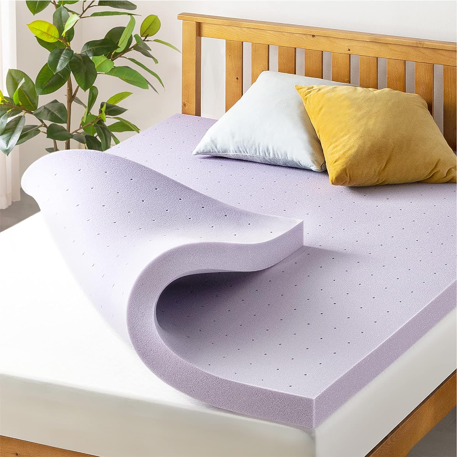 Mellow 3 Inch Ventilated Memory Foam Mattress Topper, Soothing Lavender Infusion, King