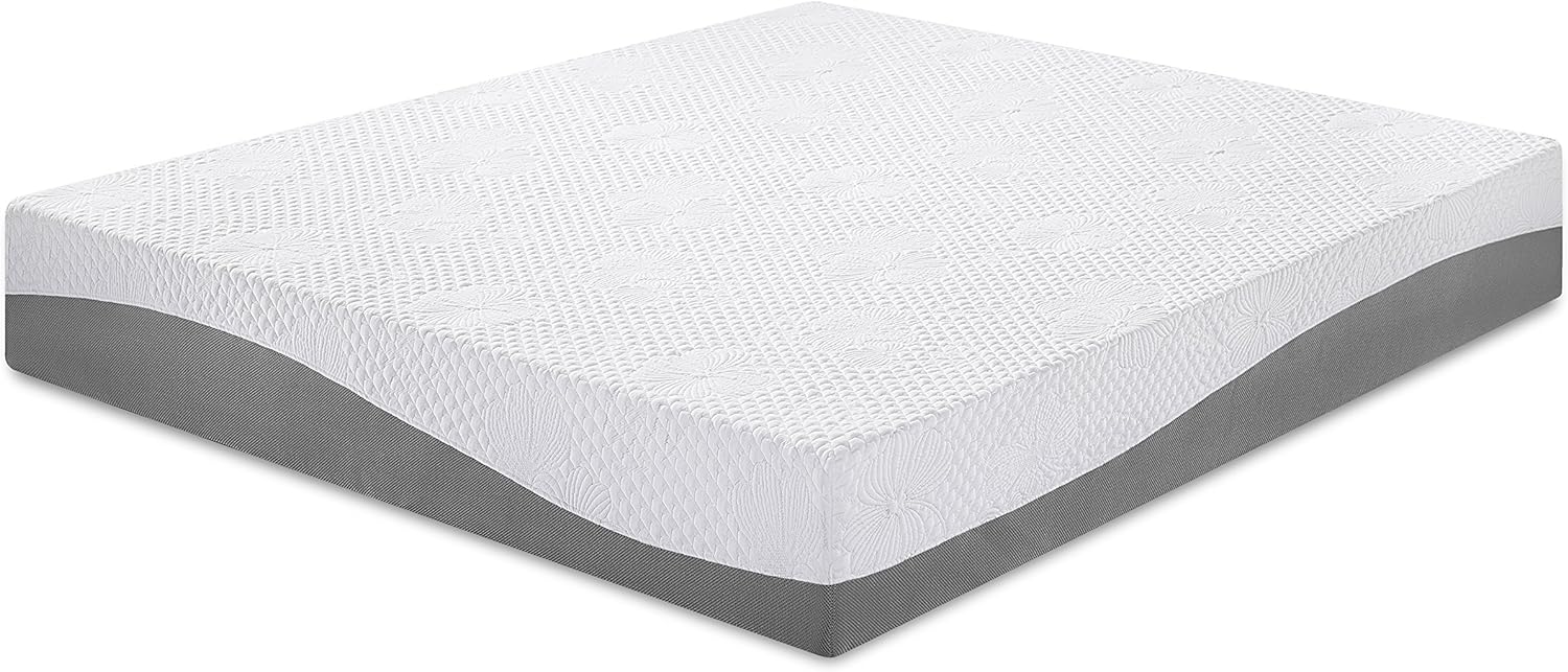 PrimaSleep Queen Mattress, 10 Inch Gel Memory Foam Mattress, Gel Infused for Comfort and Pressure Relief, CertiPUR-US Certified, Bed-in-a-Box, Medium Firm, Grey, Queen Size