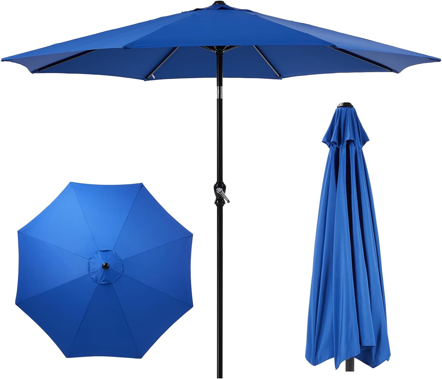 Sweetcrispy 9FT Patio Umbrella with Push Button Tilt and Crank, Outdoor Umbrella, Pool Umbrella with 8 Sturdy Ribs for Market, Terrace, Beach, Outdoor Restaurant