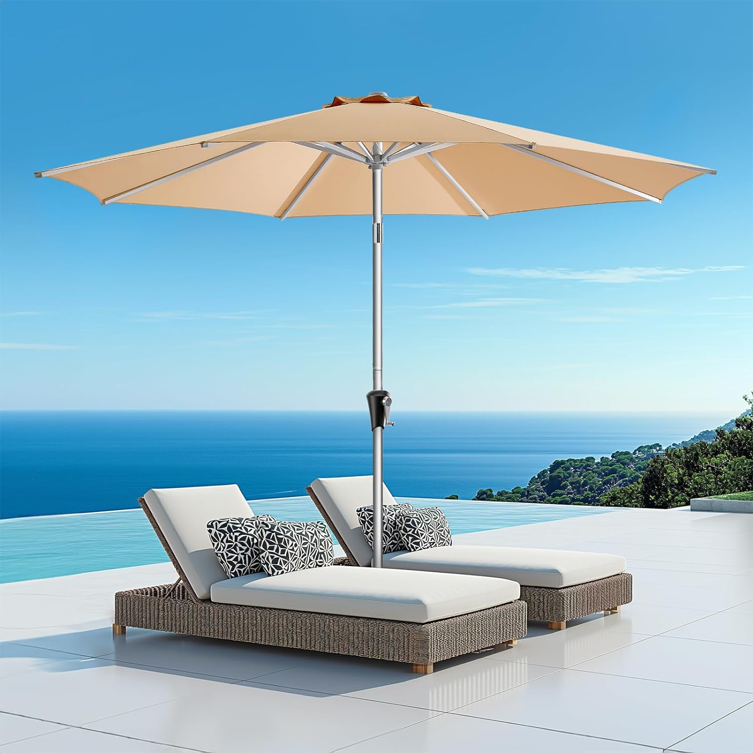 9ft Outdoor Patio Umbrella - Market Table Aluminum Umbrella, 5-Year Fade Resistant - UPF50  UV Protection with Push Button Tilt, Crank for Pool Deck and Garden (Beige)