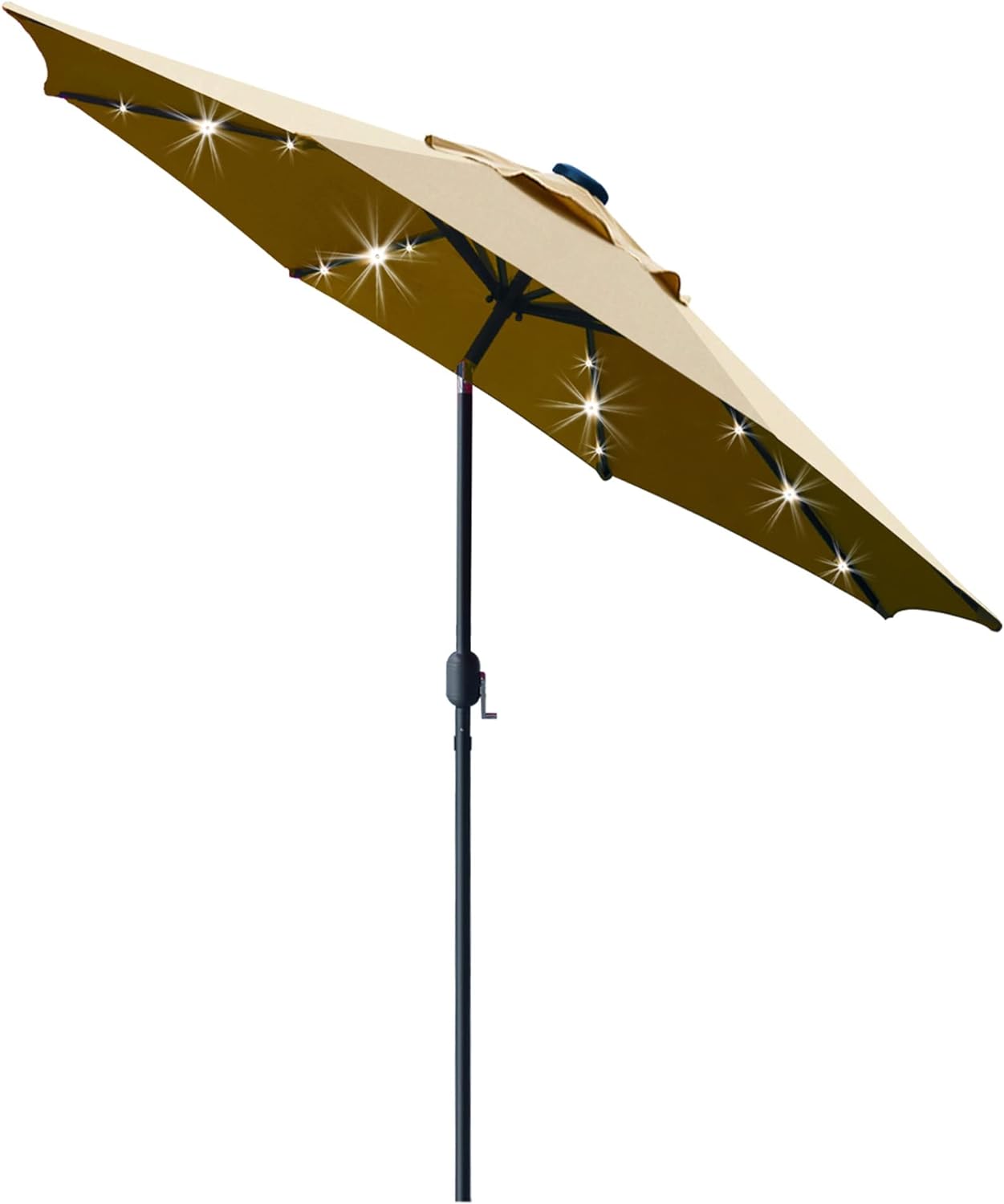 Sunnyglade 9' Solar LED Lighted Patio Umbrella with 8 Ribs/Tilt Adjustment and Crank Lift System (Light Tan)