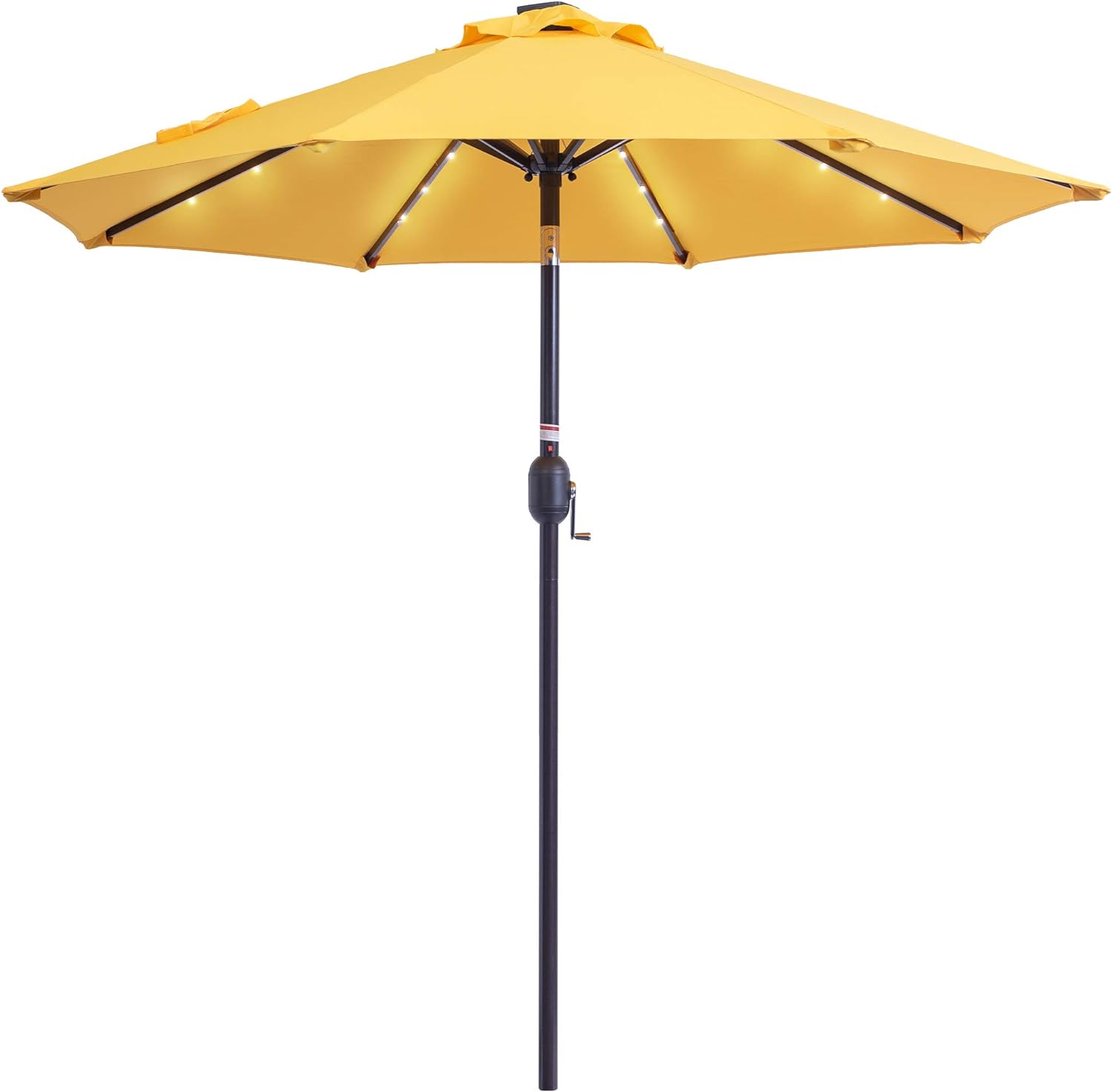 Sundale Outdoor 7 ft Solar Powered 24 LED Lighted Patio Umbrella Table Market Umbrella with Crank & Push Button Tilt for Garden, Deck, Backyard, Pool, 8 Steel Ribs, Polyester Canopy (Yellow)