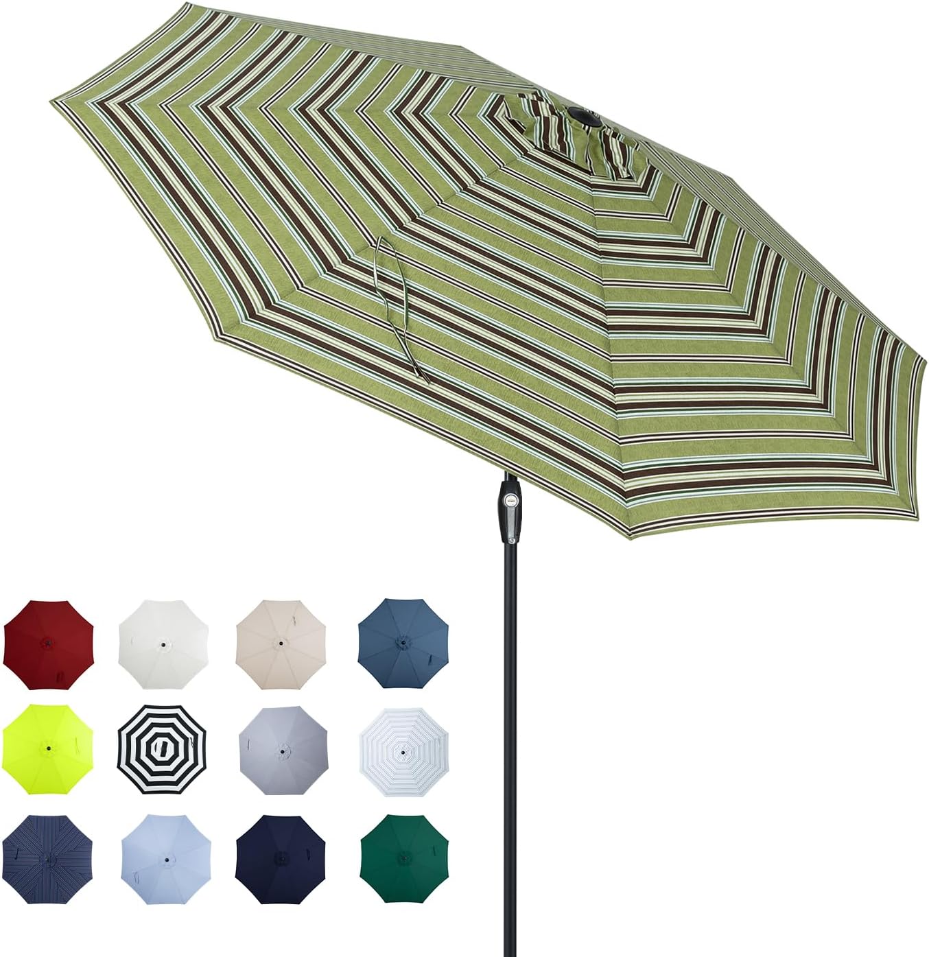 Tempera 11ft Patio Market Outdoor Table Umbrella with Auto Tilt and Crank,Large Sun Umbrella with Sturdy Pole&Fade resistant canopy,Easy to set, Grass Stripe