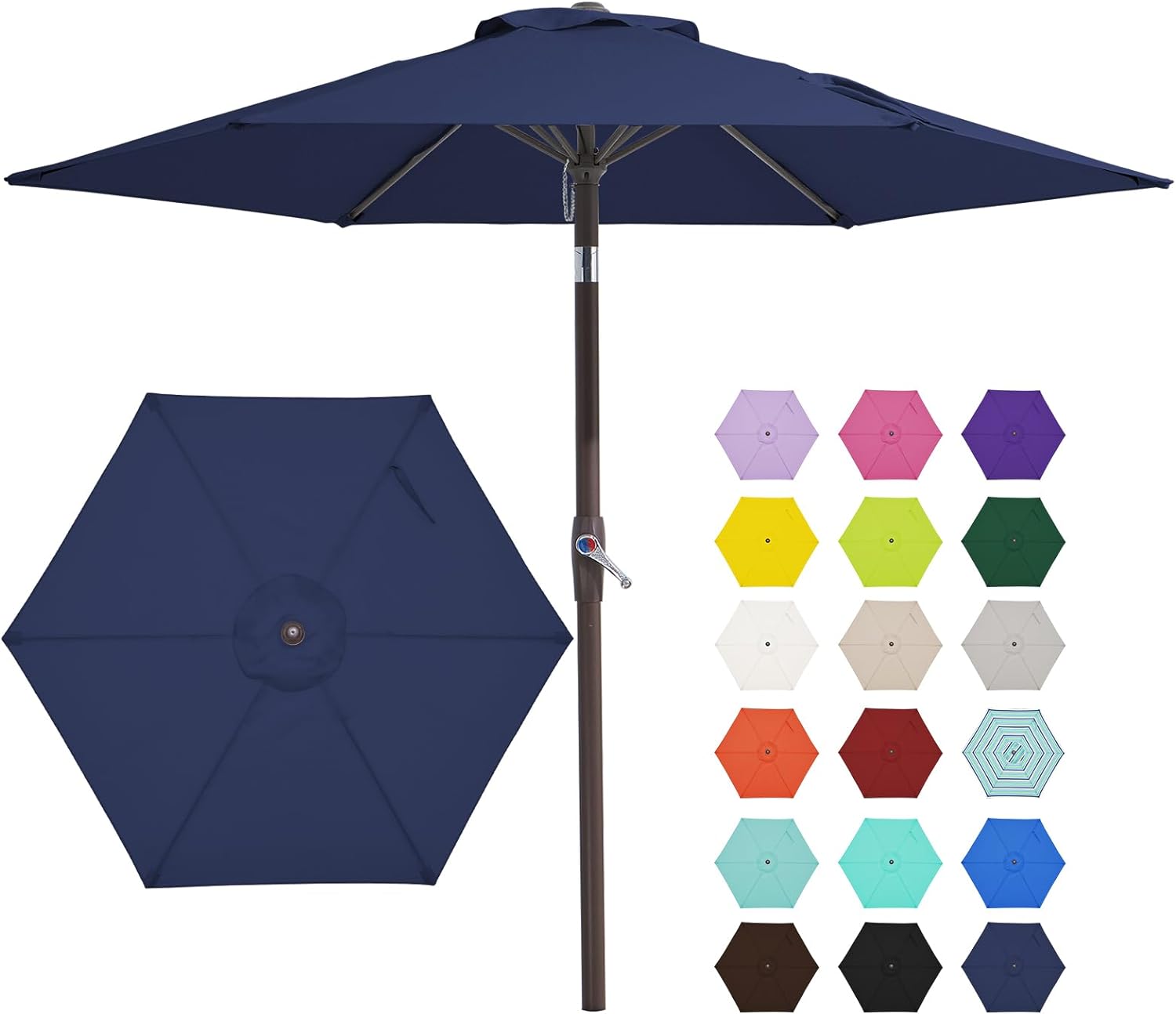 JEAREY 7.5FT Patio Umbrella Market Table Umbrella with 6 Sturdy Ribs, Push Button Tilt/Crank Outdoor Umbrella for Garden, Deck, Backyard, Pool and Beach,Navy