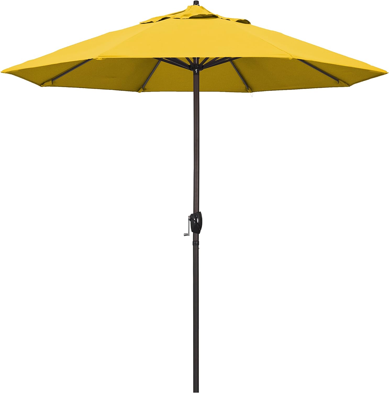 California Umbrella 9' Round Aluminum Market Umbrella, Crank Lift, Auto Tilt, Bronze Pole, Lemon Olefin