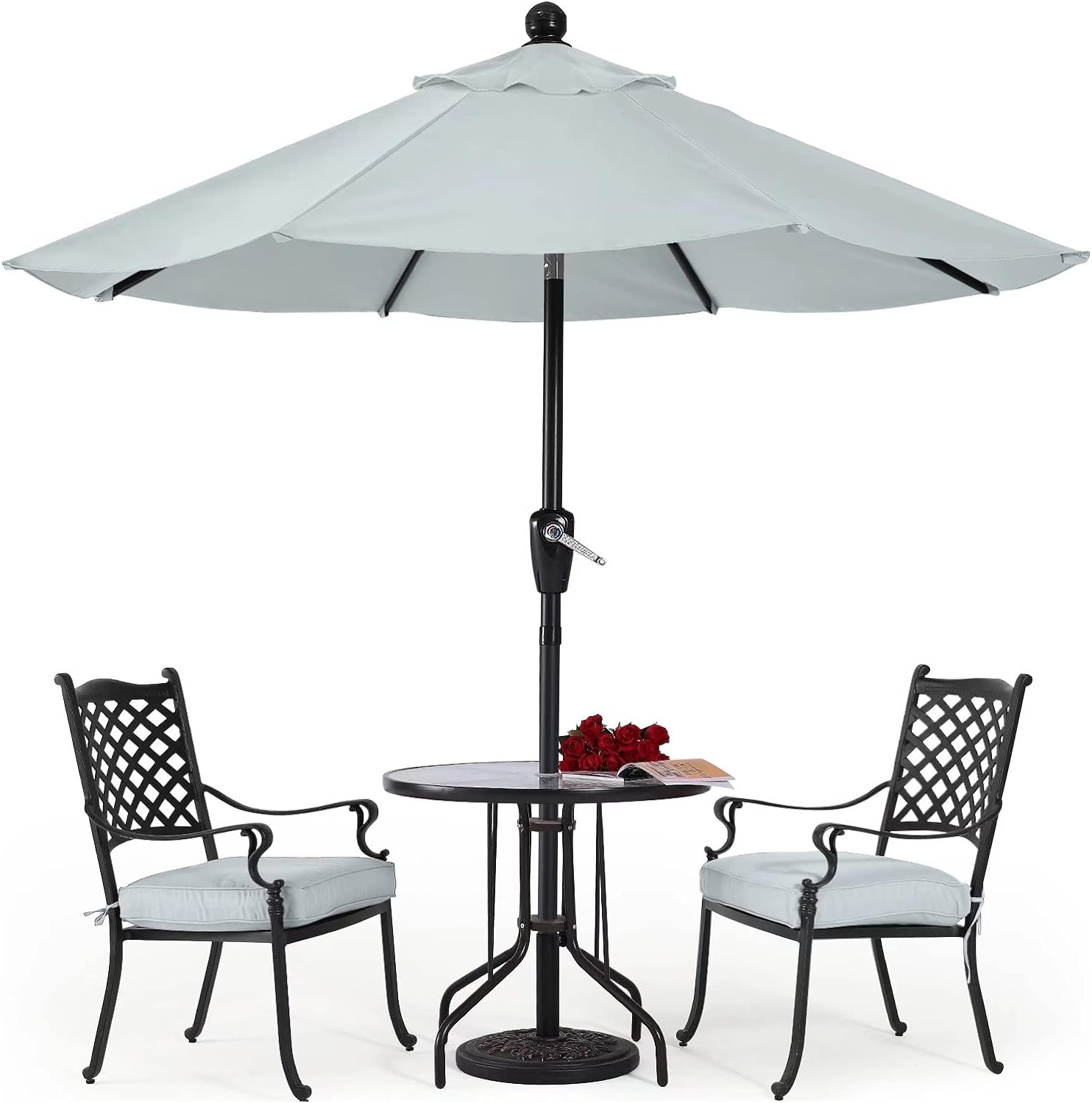 ABCCANOPY 10FT Patio Umbrella - Outdoor Waterproof Table Umbrella with Push Button Tilt and Crank, 8 Ribs UV Protection Pool Umbrella for Garden, Lawn, Deck & Backyard (Light Gray)