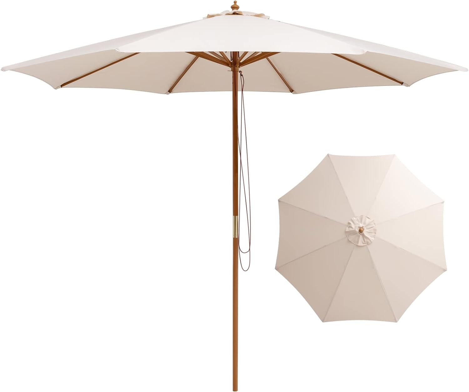 Giantex 10FT Patio Umbrella, Outdoor Table Market Umbrella with 8 Bamboo Ribs, Pulley Lift and Ventilation Hole, Outdoor Sunshade Umbrella for Poolside Backyard Beach