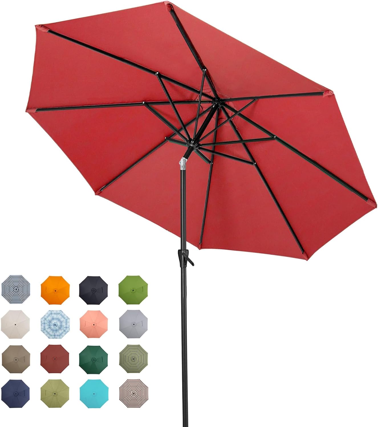 Tempera 9ft Patio Market Outdoor Table Umbrella with Push Button Tilt and Crank,Large Sun Umbrella with Sturdy Pole&Fade resistant canopy,Easy to set, Rust Red