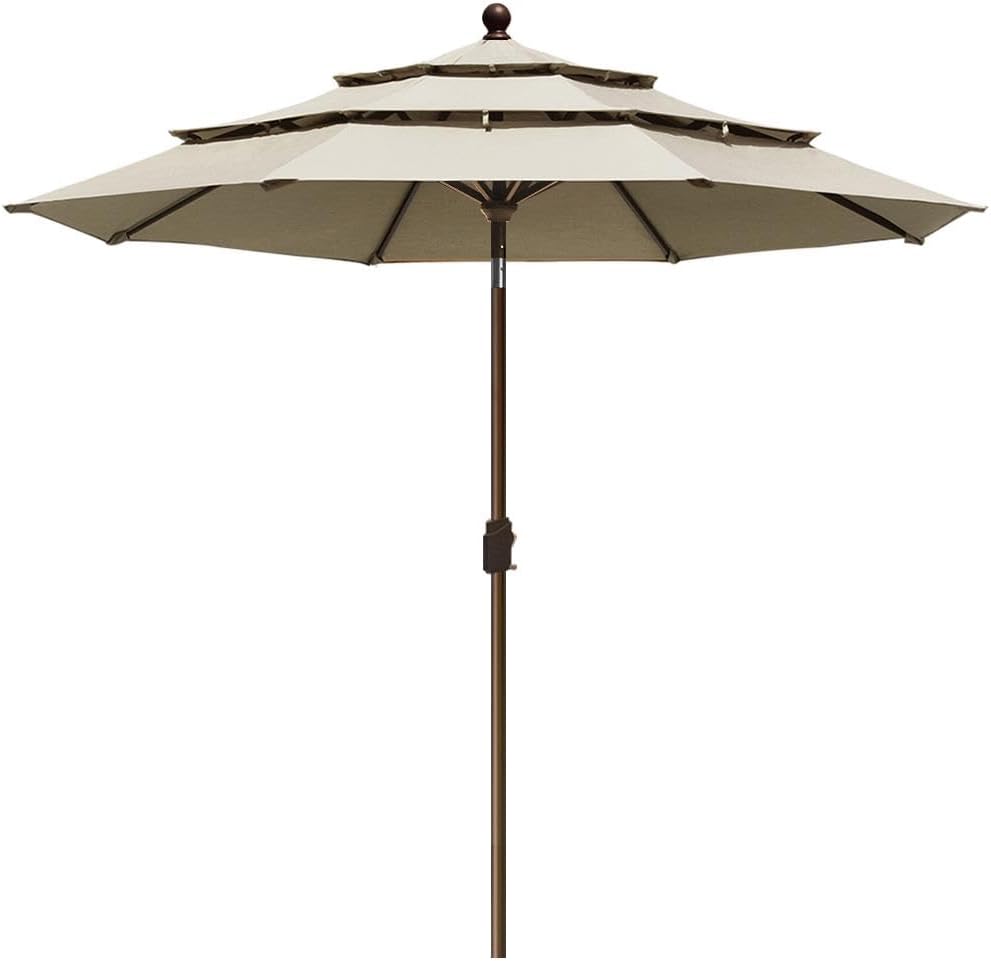 EliteShade USA 10-Year-Non-Fading Sunumbrella 9Ft 3 Tiers Market Umbrella Patio Umbrella Outdoor Table Umbrella with Ventilation,Antique Beige