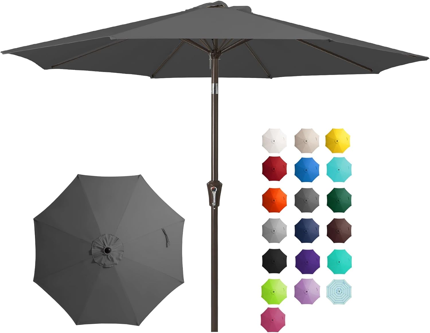 JEAREY 9FT Outdoor Patio Umbrella Outdoor Table Umbrella with Push Button Tilt and Crank, Market Umbrella 8 Sturdy Ribs UV Protection Waterproof for Garden, Deck, Backyard, Pool (Dark Gray)