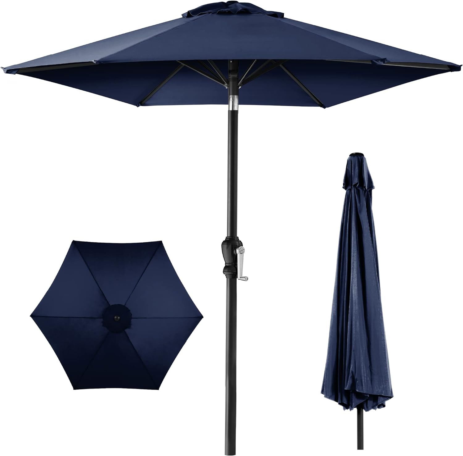 Best Choice Products 10ft Outdoor Steel Polyester Market Patio Umbrella w/Crank, Easy Push Button, Tilt, Table Compatible - Navy Blue