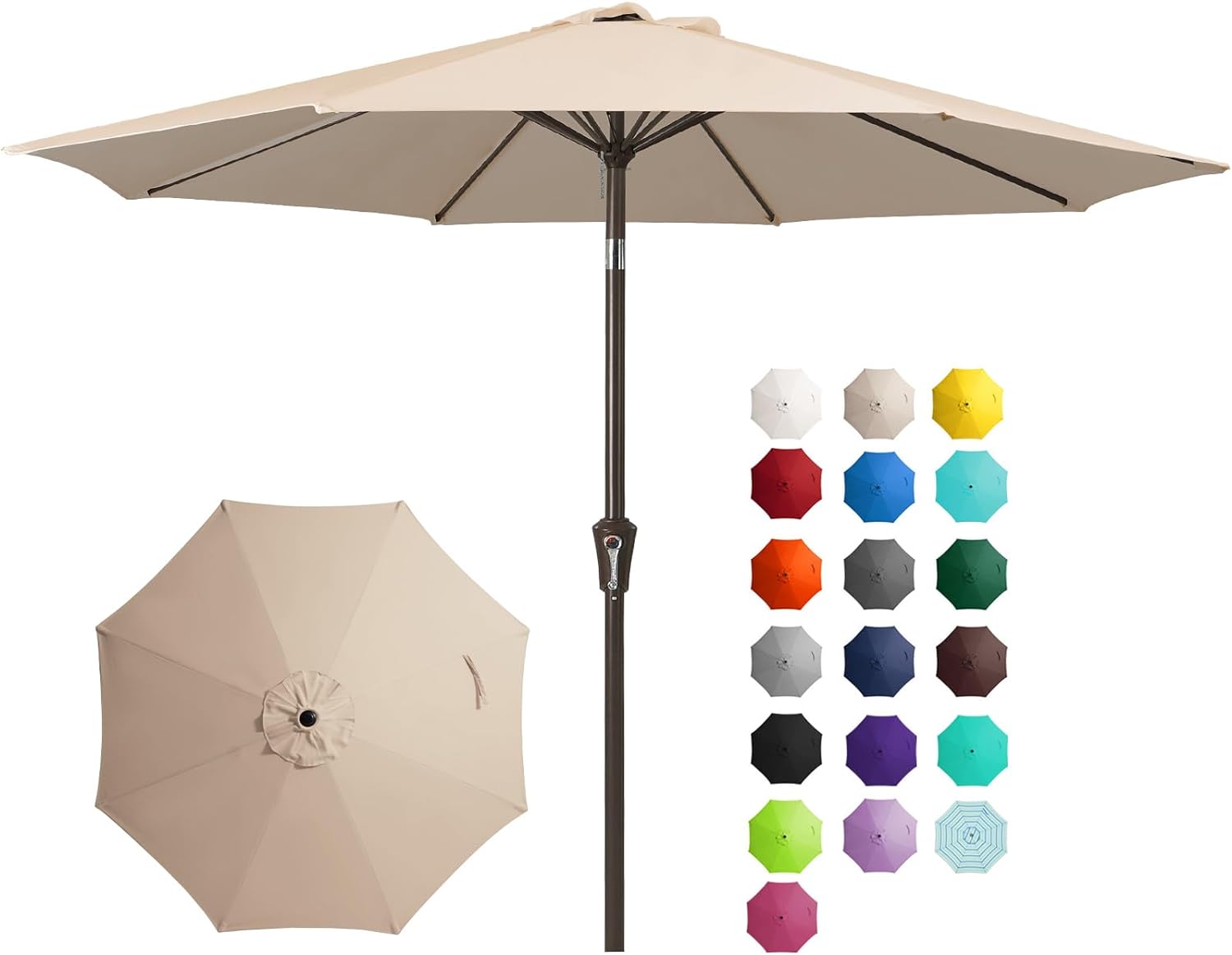 JEAREY 9FT Outdoor Patio Umbrella Outdoor Table Umbrella with Push Button Tilt and Crank, Market Umbrella 8 Sturdy Ribs UV Protection Waterproof for Garden, Deck, Backyard, Pool (Beige)