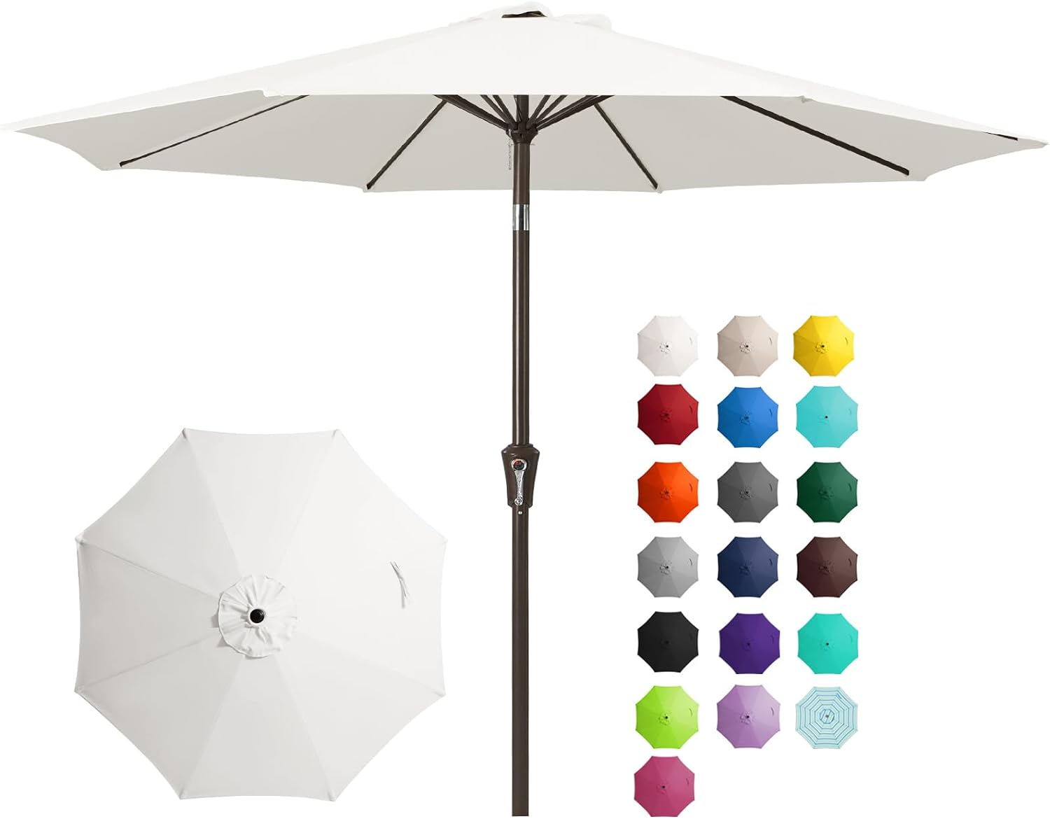 JEAREY 9FT Outdoor Patio Umbrella Outdoor Table Umbrella with Push Button Tilt and Crank, Market Umbrella 8 Sturdy Ribs UV Protection Waterproof for Garden, Deck, Backyard, Pool (Creamy-white)