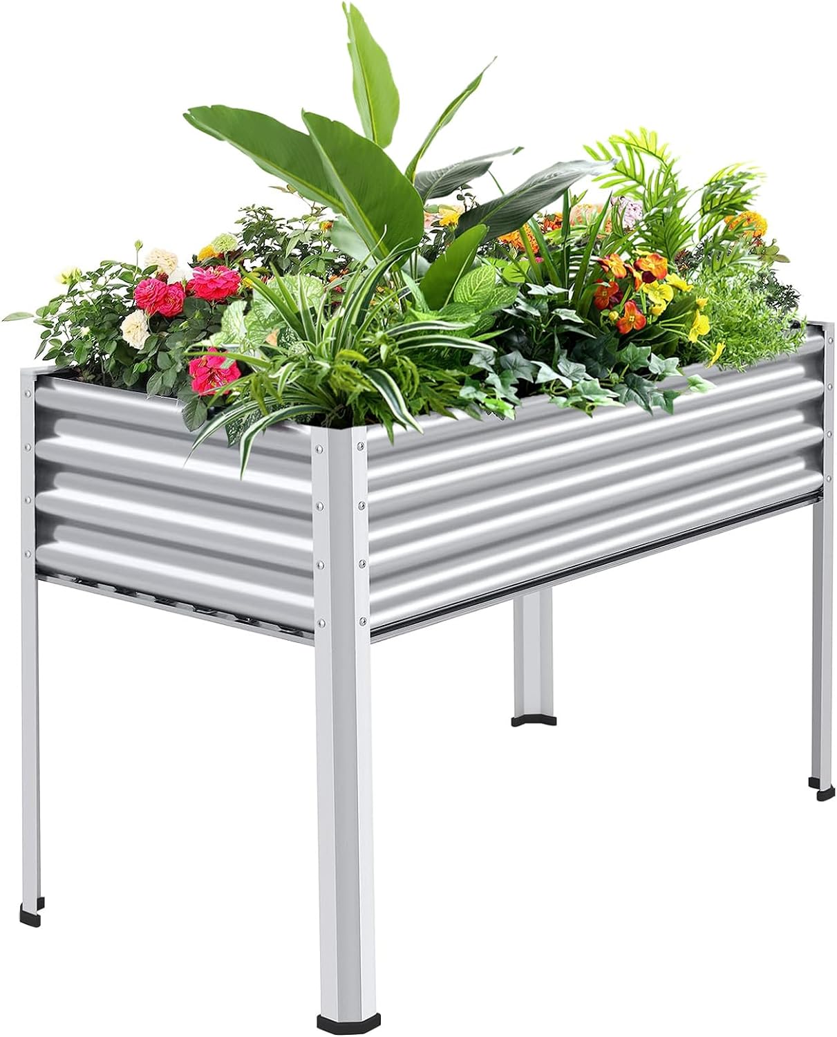 Galvanized Raised Planter Box with Legs, Large Metal Raised Garden Bed Outdoor Elevated Garden Bed for Vegetable Flower Fruit Herb, 482430in