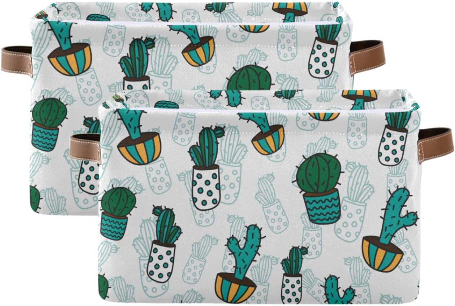 Storage Bin 2PCS Cartoon Cactus Fabric Storage Baskets for Organizing Closet Shelf Nursery Toy Clothes Organizer with Handles