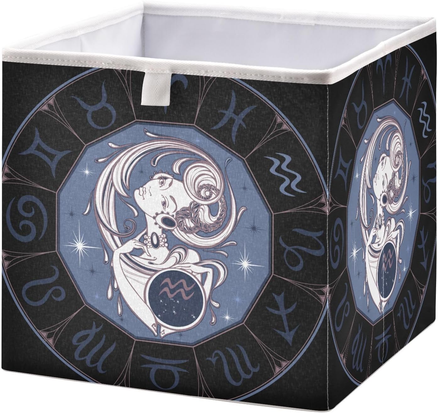 Zodiac-sign-aquarius Foldable Storage Cubes Baskets with Handles, Fabric Storage Bins, Clothes Toys Storage Box for Nursery Closet Shelves Organizer