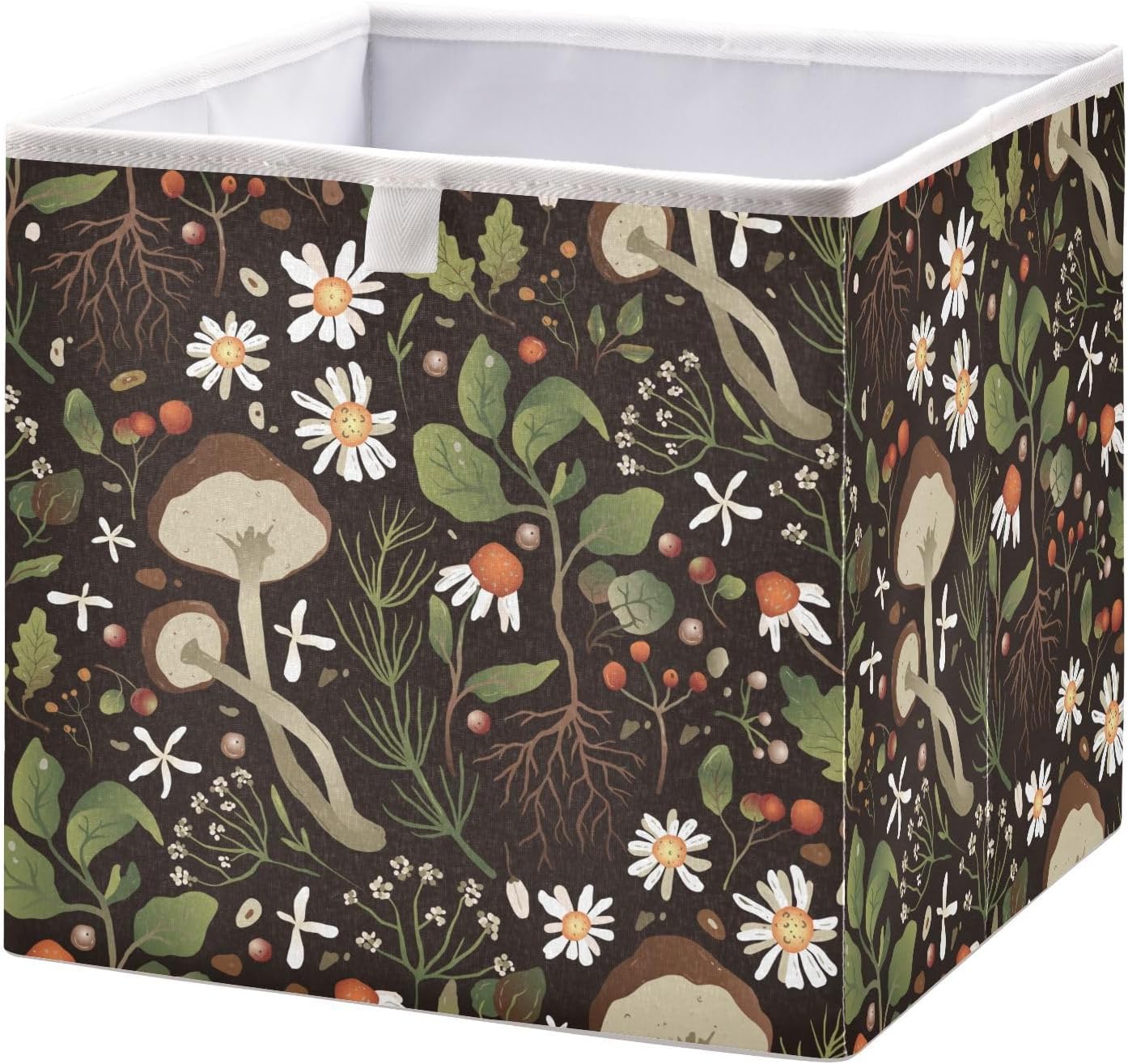 Classic Mushroom Pattern Foldable Fabric Cloth Strong Sturdy Storage Cube Basket Bins Organizer with Handles, For Home Shelf Closet And Toys Storage 11x11x11in