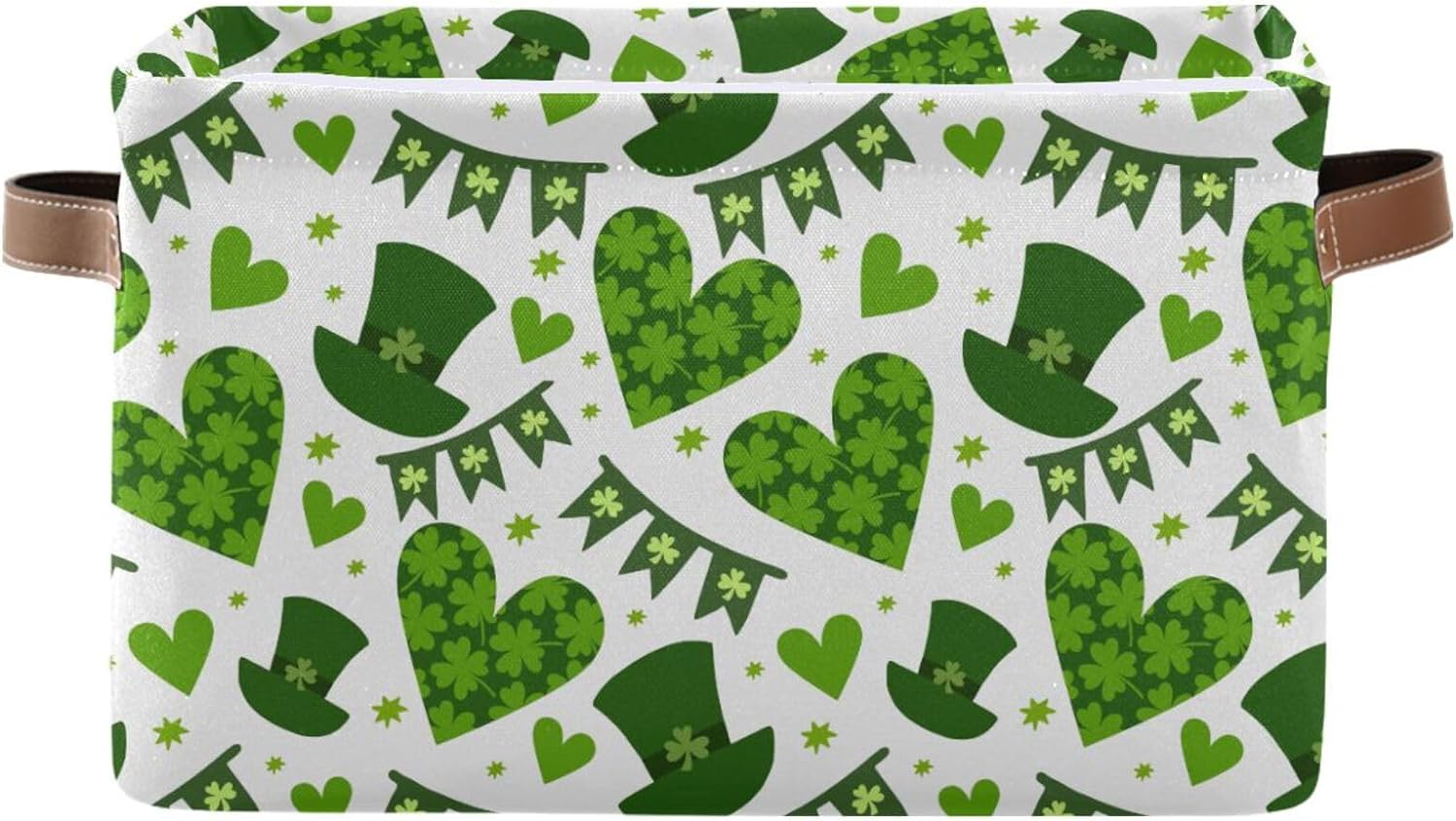 Saint Patrick' Day Storage Bin 1PC Leprechaun Hat Shamrock Fabric Storage Baskets for Organizing Closet Shelf Nursery Toy Clothes Organizer with Handles