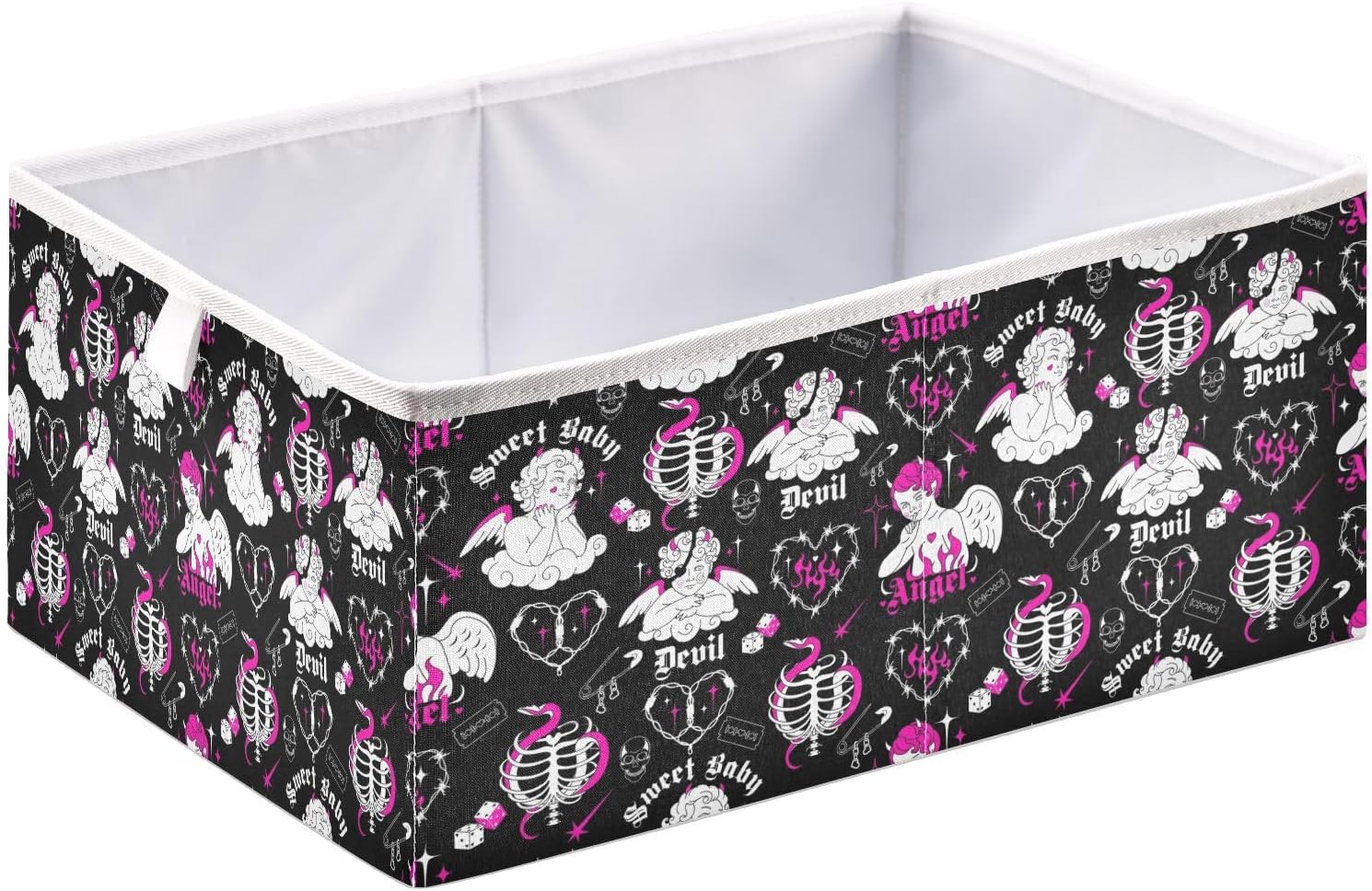 Gothic Devil Angel Storage Bins Pink Wire Heart Foldable Storage Basket Fabric Storage Box Organizer for Clothes Toys Books Drawers Under Bed 15.75 x 10.63in