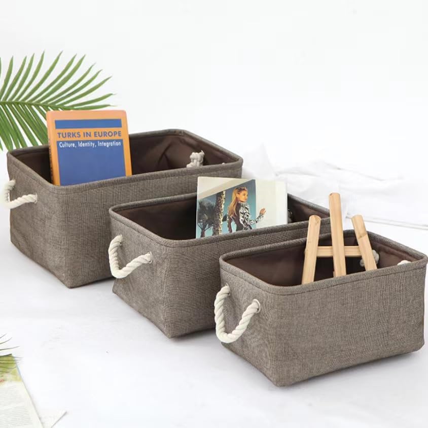 Large Storage Brown Baskets ,Foldable Brown Basket with Handles, Canvas Fabric Storage Bin for Organizing,Cup boards, Shelves, Clothes, Toys, Towel (Brown 1 Pack)