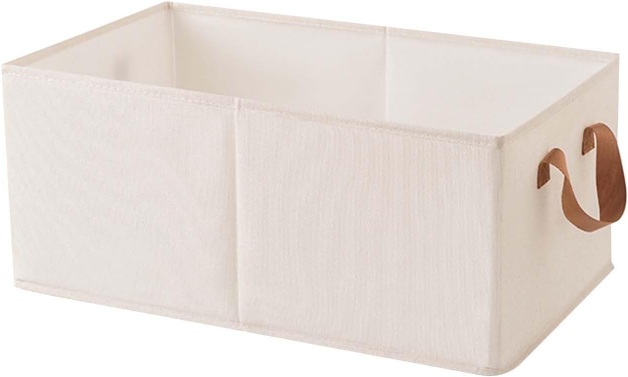 Clothes Organizer With Handle, Fabric Storage Box With Steel Frame, Stackable Shelf Storage Baskets,Foldable Storage Baskets For Organizing Clothes Toys,18x 11x 8 inches (White)