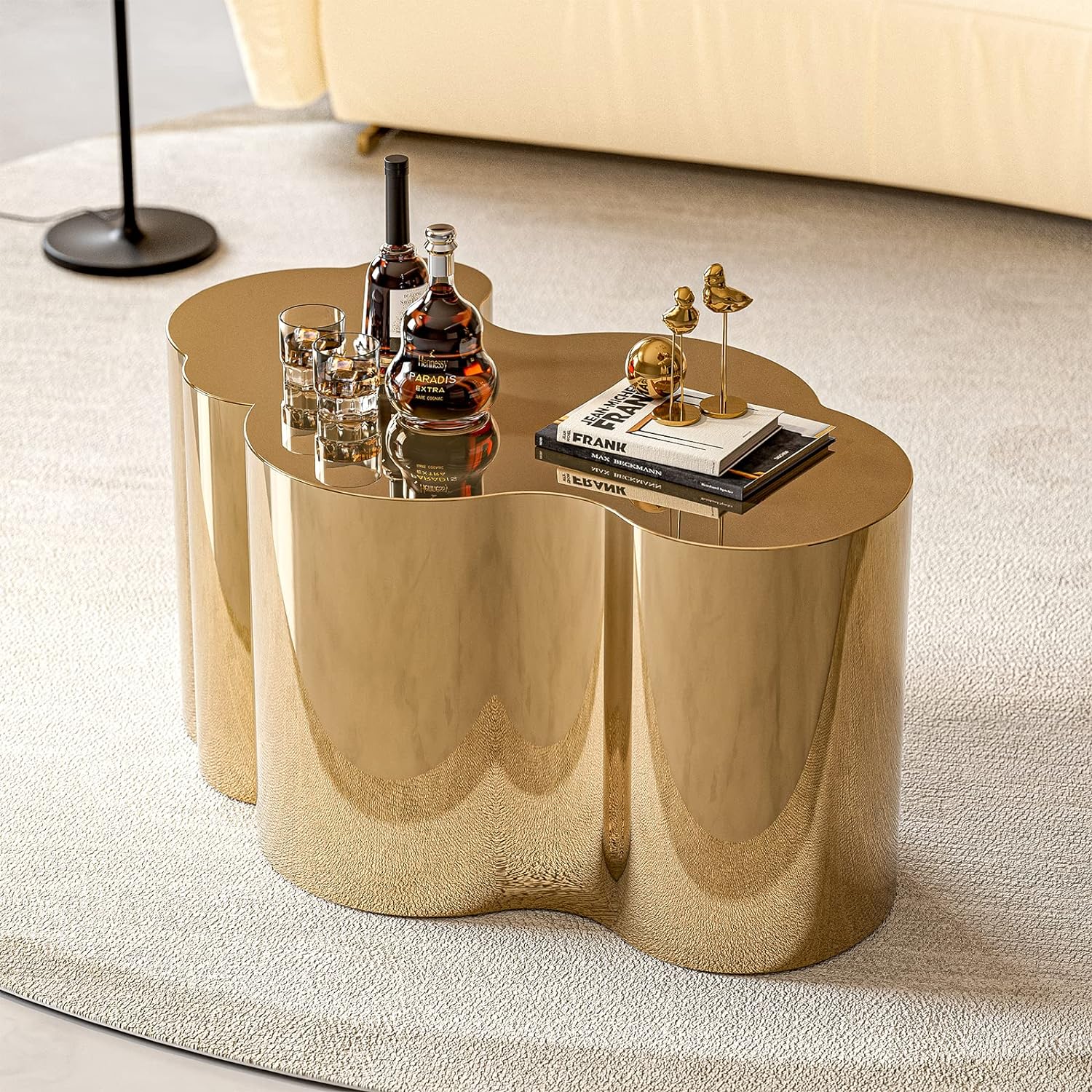 IKIFLY Modern Gold Stainless Coffee Table, Small Cloud Fashion Design Accent Table End Table for Living Room Bedroom