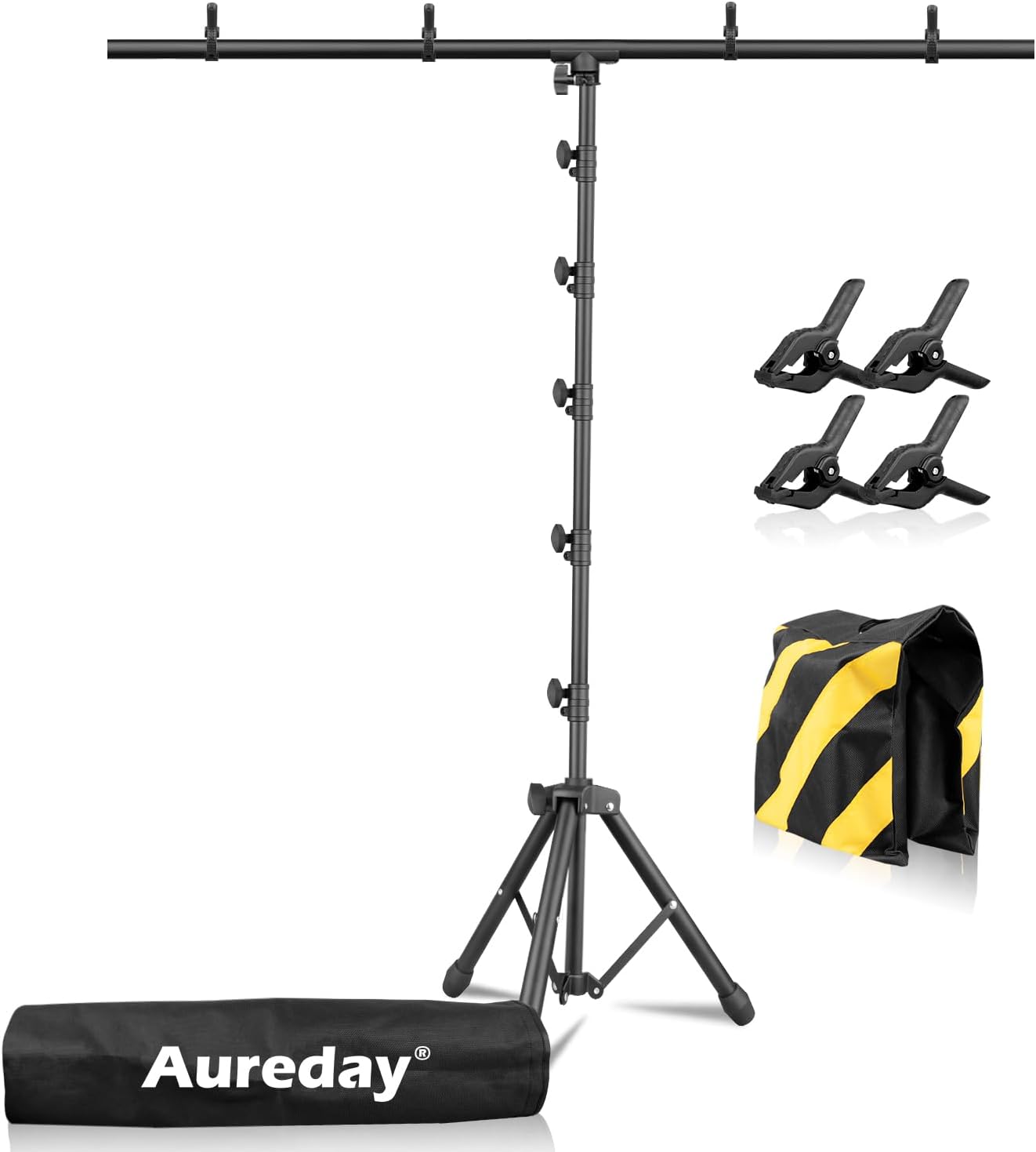 Aureday 8x5ft T-Shape Portable Backdrop Stand, Adjustable Photo Background Stand Support System, Sturdy Backdrop Stand for Parties, Weddings, Photography and Video Studio