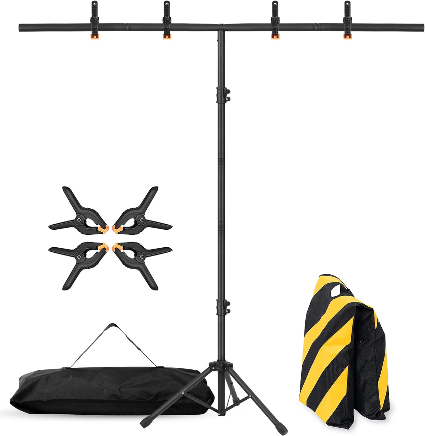 T-Shape Portable Backdrop Stand, 6.5x3.2ft Adjustable Photo Background Stand Kit, Sturdy Small Back Drop Holder with 4 Spring Clamps, Carry Bag for Parties, Photography and Video Studio