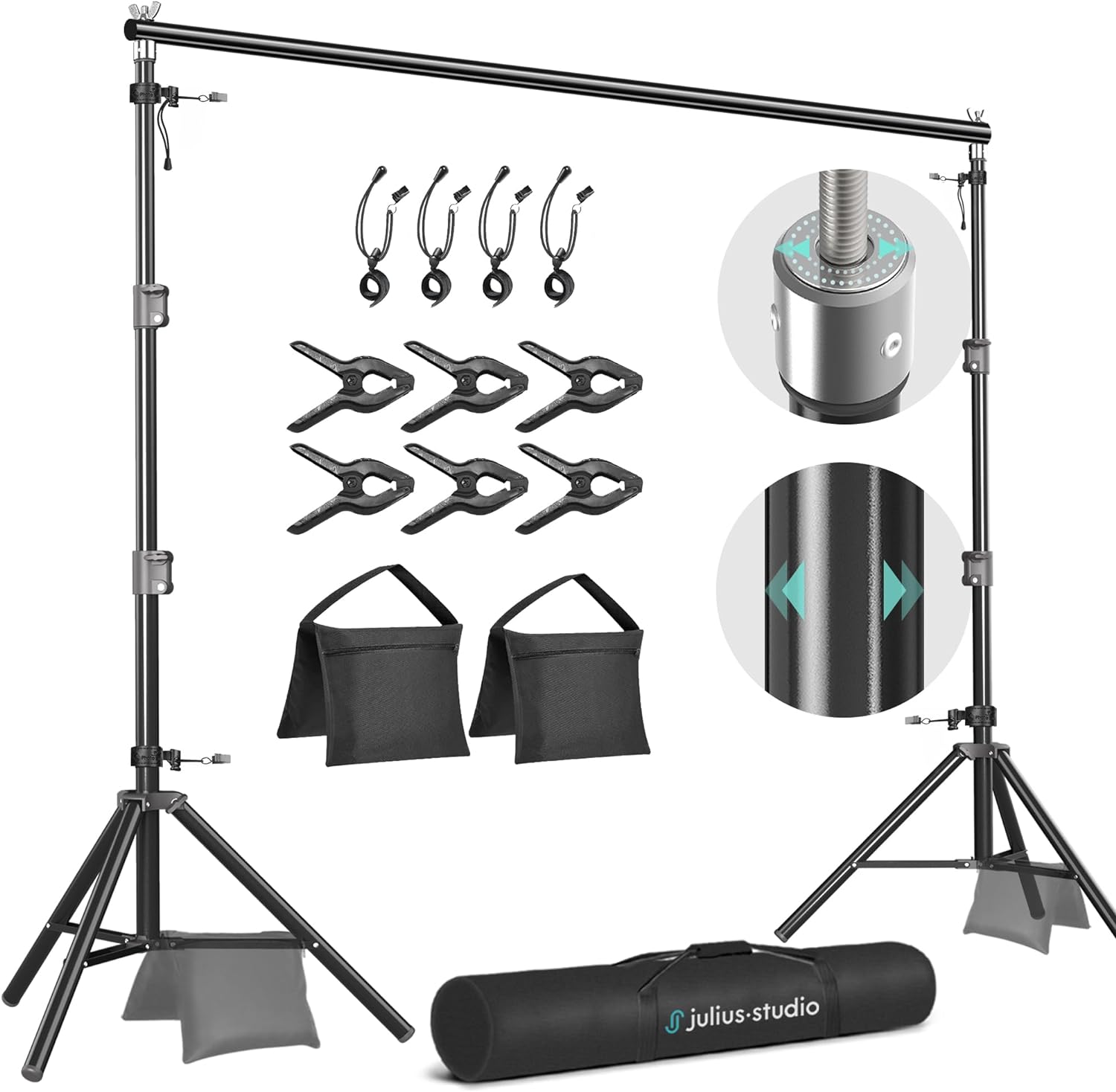 Julius Studio [Enhanced Heavy Duty] 10.1 x 8 ft. (W x H) Backdrop Stand Background Support, Upgraded Strong & Sturdy Frame, Thicker Pole, Metal Cap Head, Heavy Joint, Anti-Slip Rubber Shoe, JSAG283