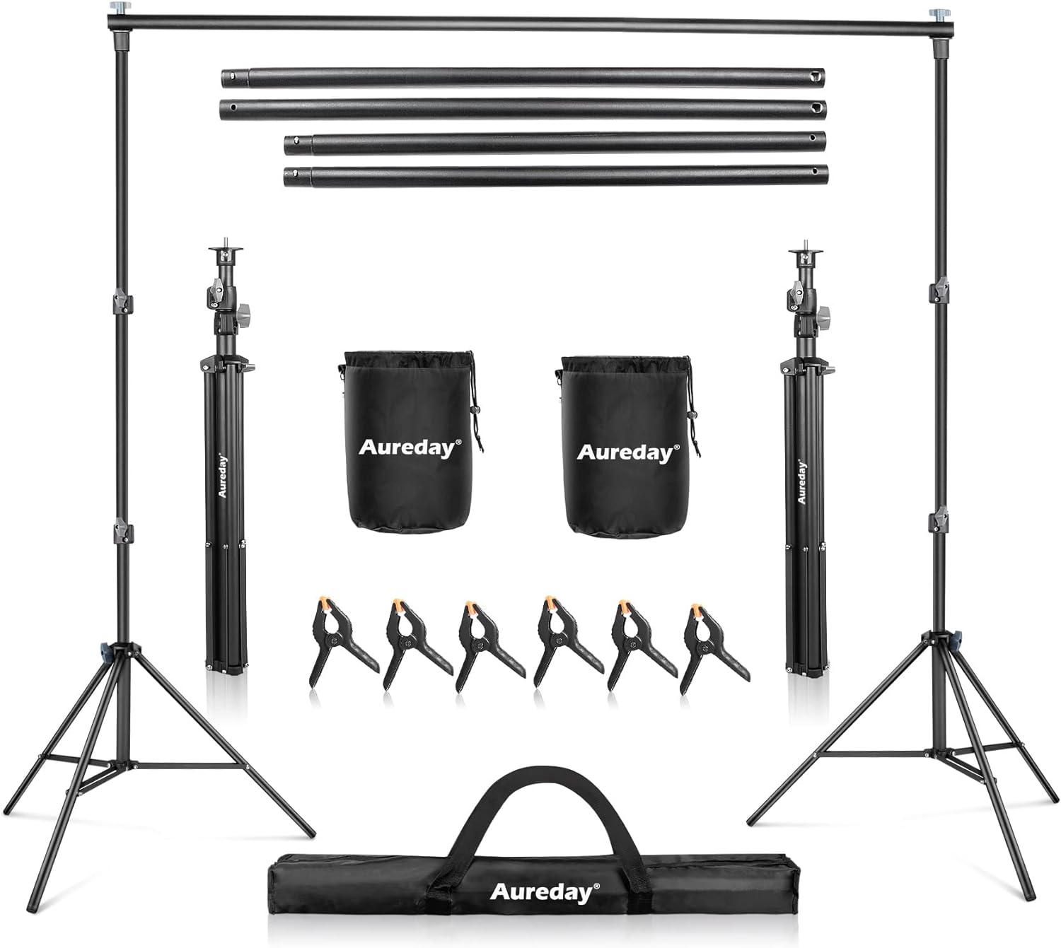 Aureday Backdrop Stand, 8.5x10Ft Adjustable Photo Backdrop Stand Kit with 4 Crossbars, 6 Background Clamps, 2 Sandbags, and Carrying Bag for Parties/Wedding/Photography/Festival Decoration