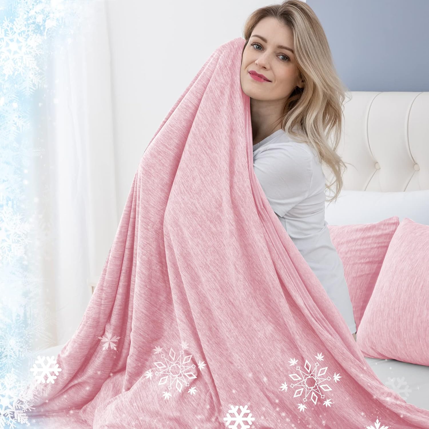 CHOSHOME Cooling Blanket for Hot Sleepers Lightweight Summer Cold Thin Blankets for Sleeping, Hot Flashes Night Sweats, Soft Blanket for Bed, Throw Size, Pink