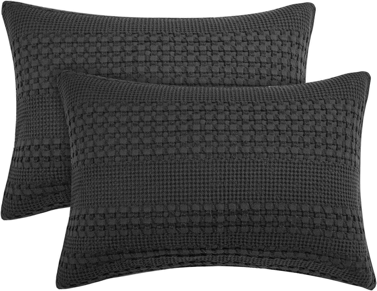 PHF 100% Cotton Waffle Pillowcases Standard Size, 2 Pack Soft Breathable Skin-Friendly Pillow Sham,Decorative Waffle Weave Pillow Case Covers, 20 X 26, No Filling, Black