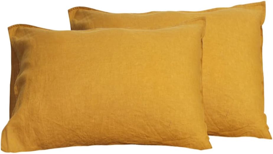 S VICTORY SYMBOL Pure Linen Pillowcases Set of 2-20x30 Standard Size,100% French Natural Flax Soft Durable Basic Solid Color Pillowcase Yellow(51x76 cm)