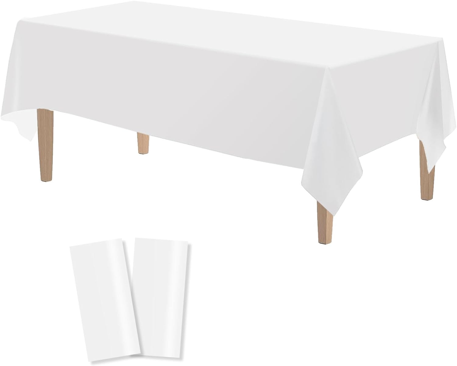 2PCS White Plastic Tablecloths 54 x 108 Inch, Disposable Table Cloths Rectangle Party Table Covers