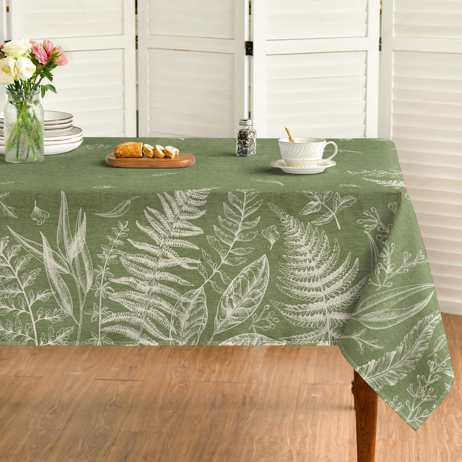 Horaldaily Spring Tablecloth 60120 Inch Rectangular, Green Plants Wild Fern Washable Table Cover for Party Picnic Dinner Decor